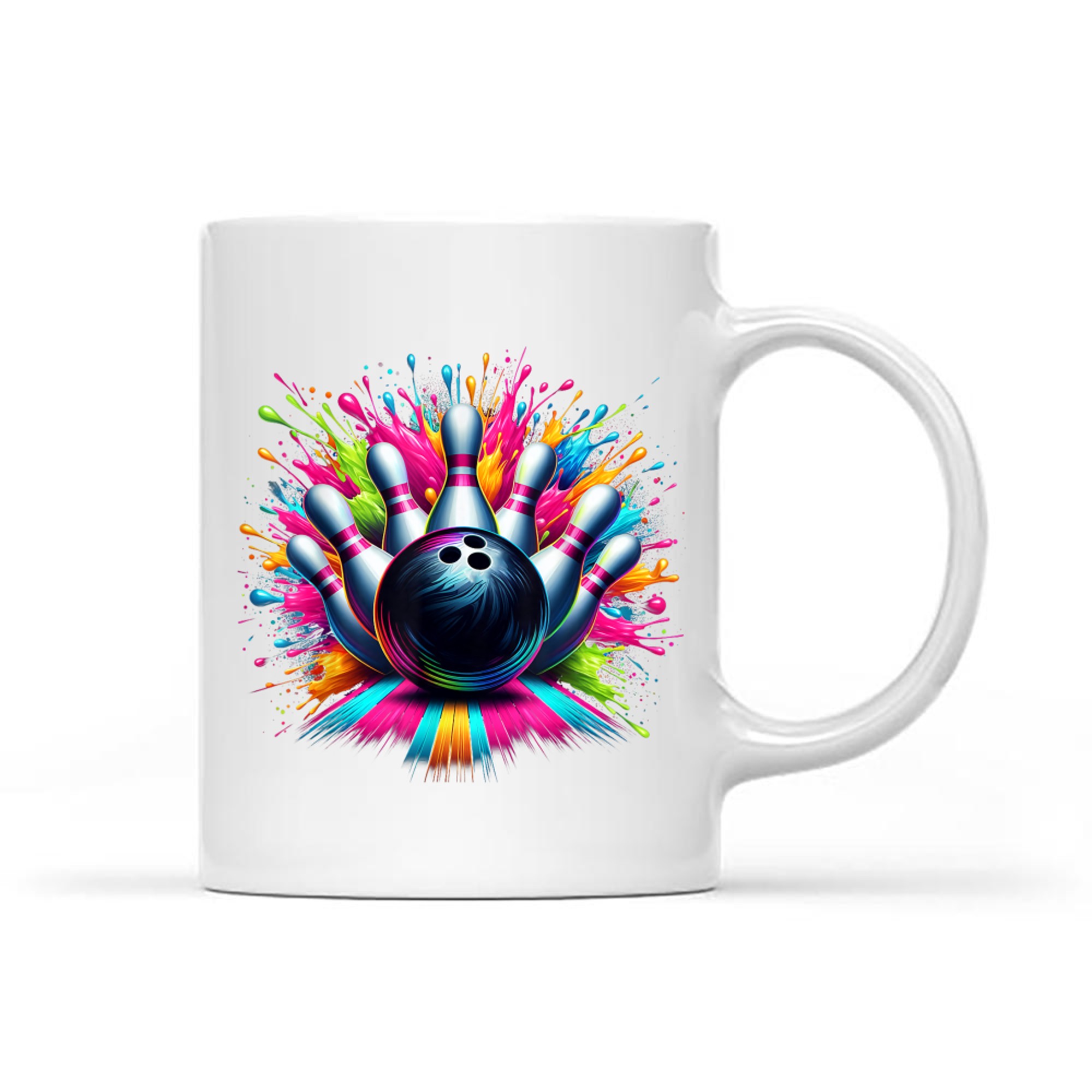 Colorful Neon Bowling Strike Splatter Paint Effect Fun Artistic Bowling Mug
