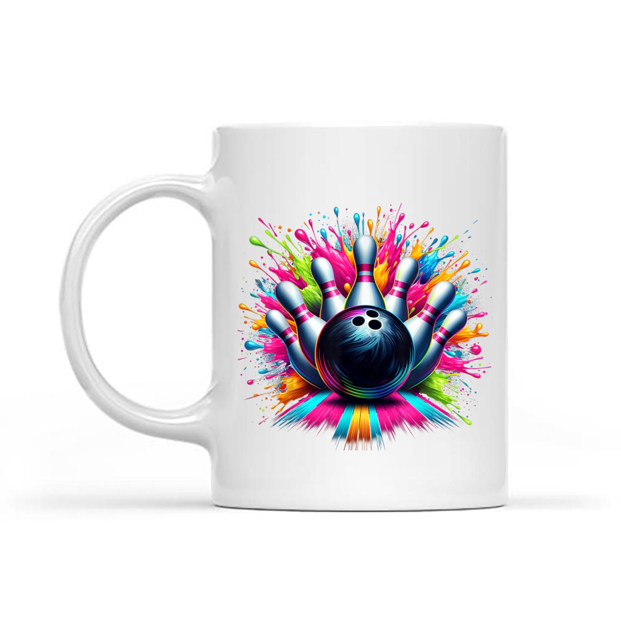 Colorful Neon Bowling Strike Splatter Paint Effect Fun Artistic Bowling Mug