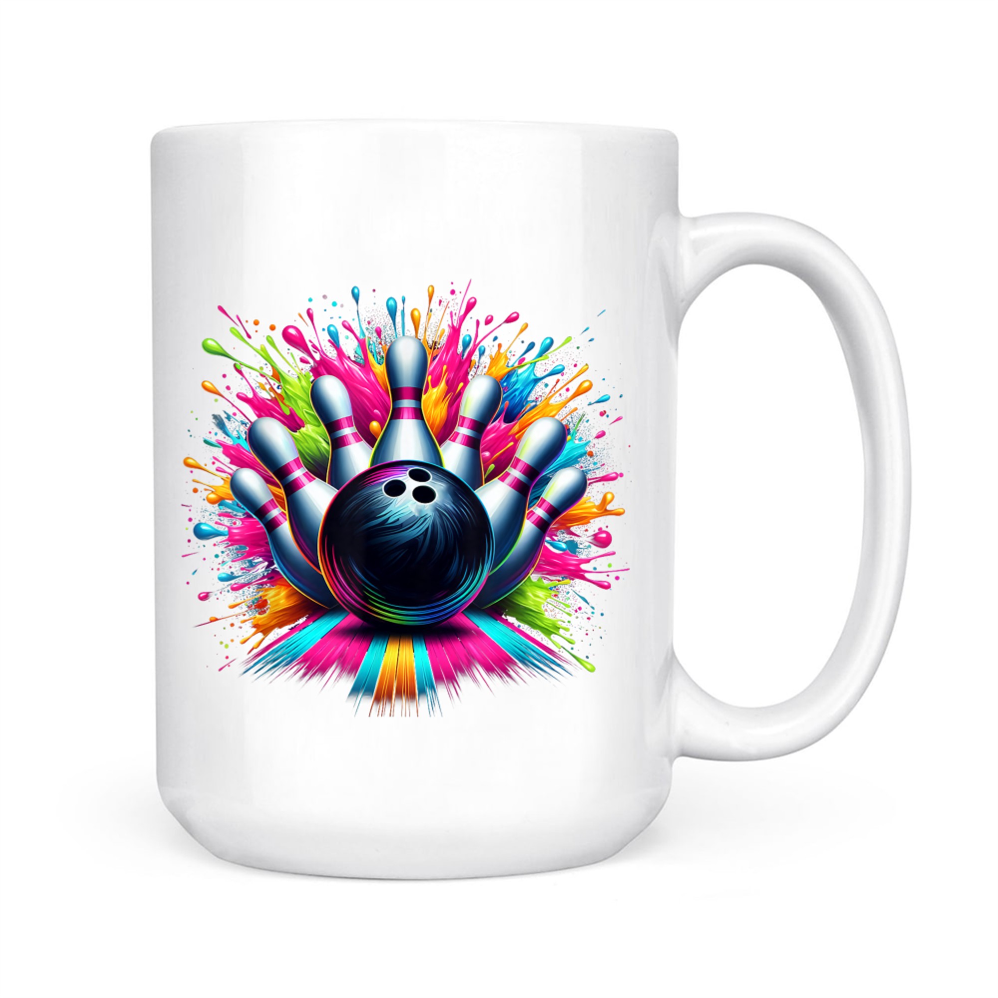 Colorful Neon Bowling Strike Splatter Paint Effect Fun Artistic Bowling Mug