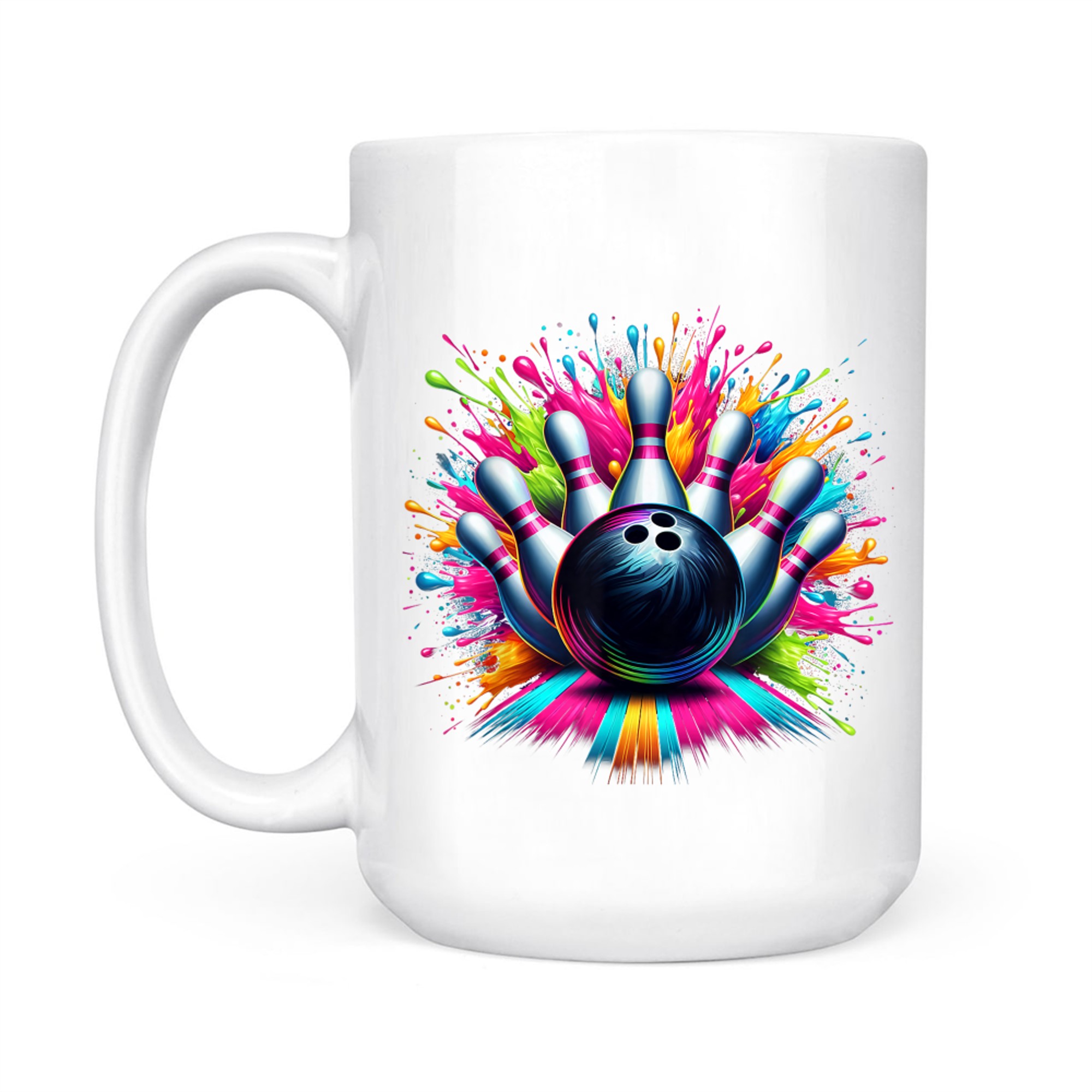 Colorful Neon Bowling Strike Splatter Paint Effect Fun Artistic Bowling Mug
