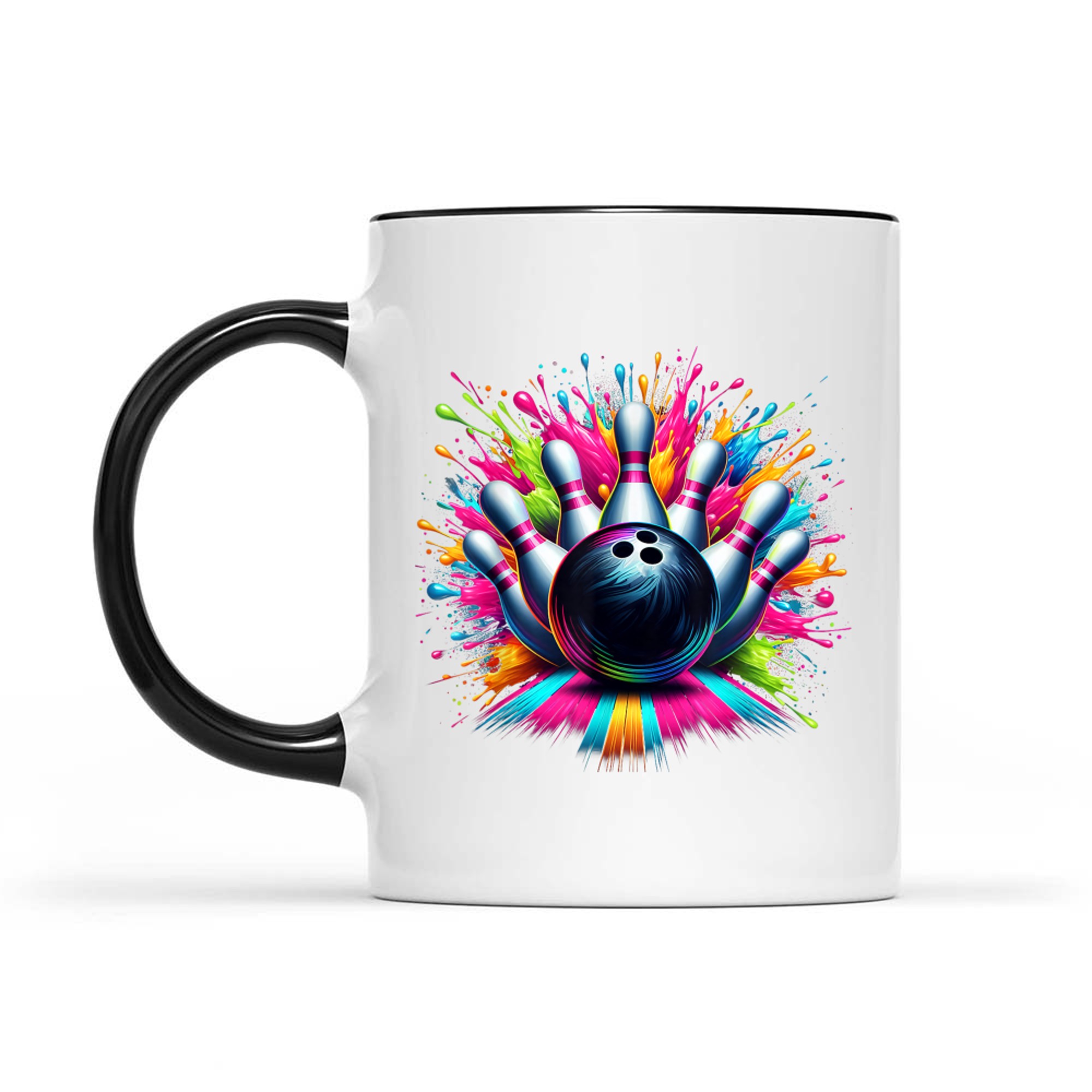 Colorful Neon Bowling Strike Splatter Paint Effect Fun Artistic Bowling Mug