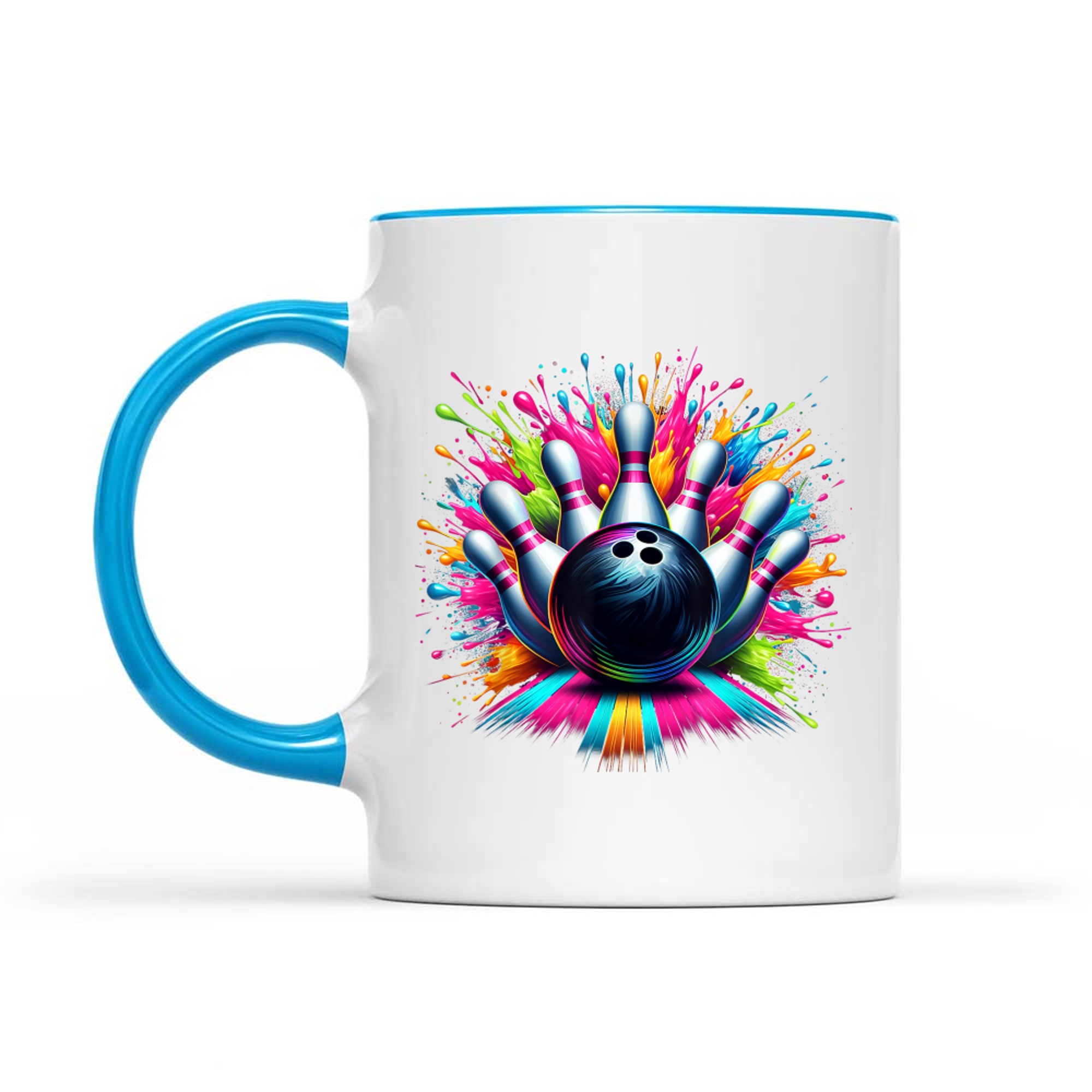 Colorful Neon Bowling Strike Splatter Paint Effect Fun Artistic Bowling Mug
