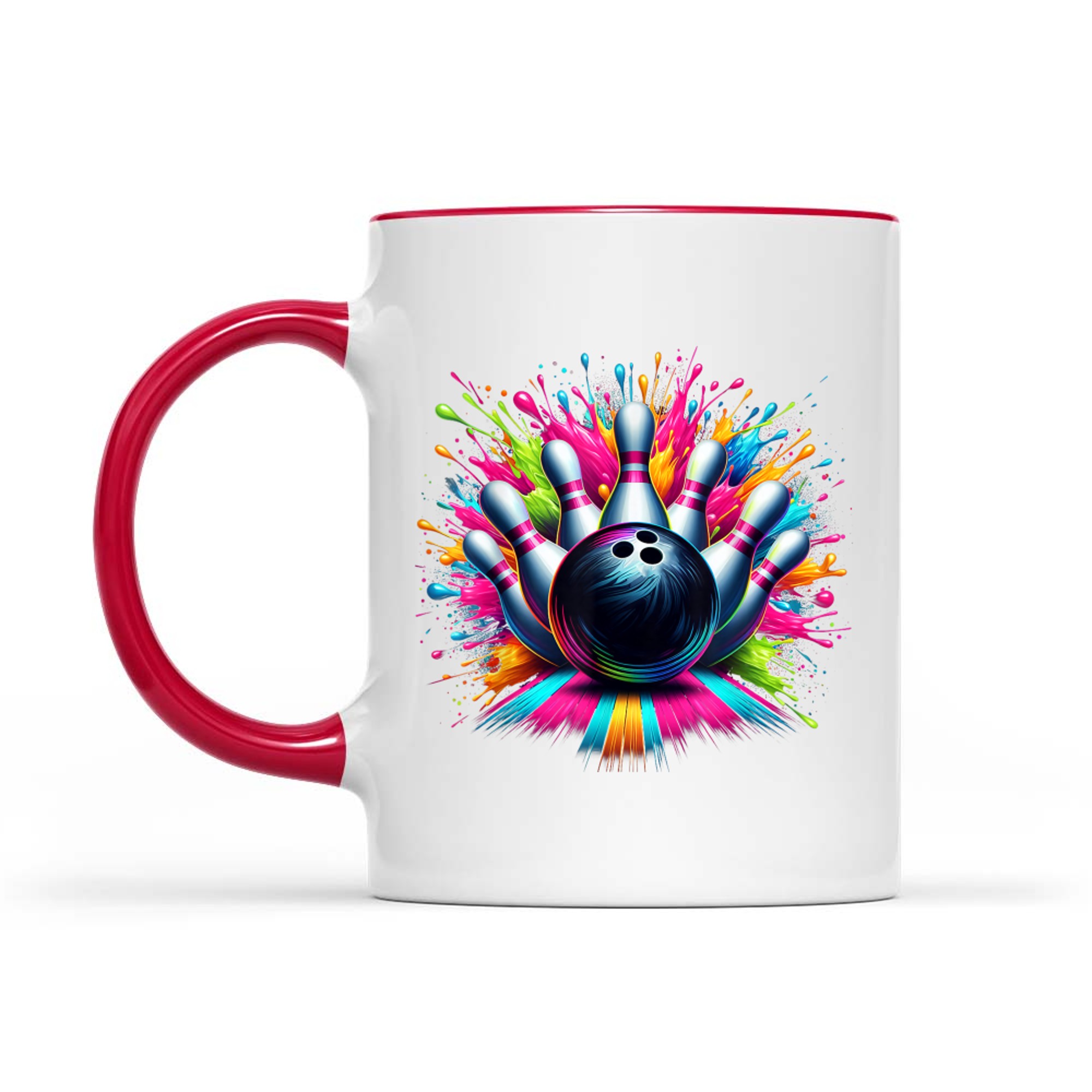 Colorful Neon Bowling Strike Splatter Paint Effect Fun Artistic Bowling Mug