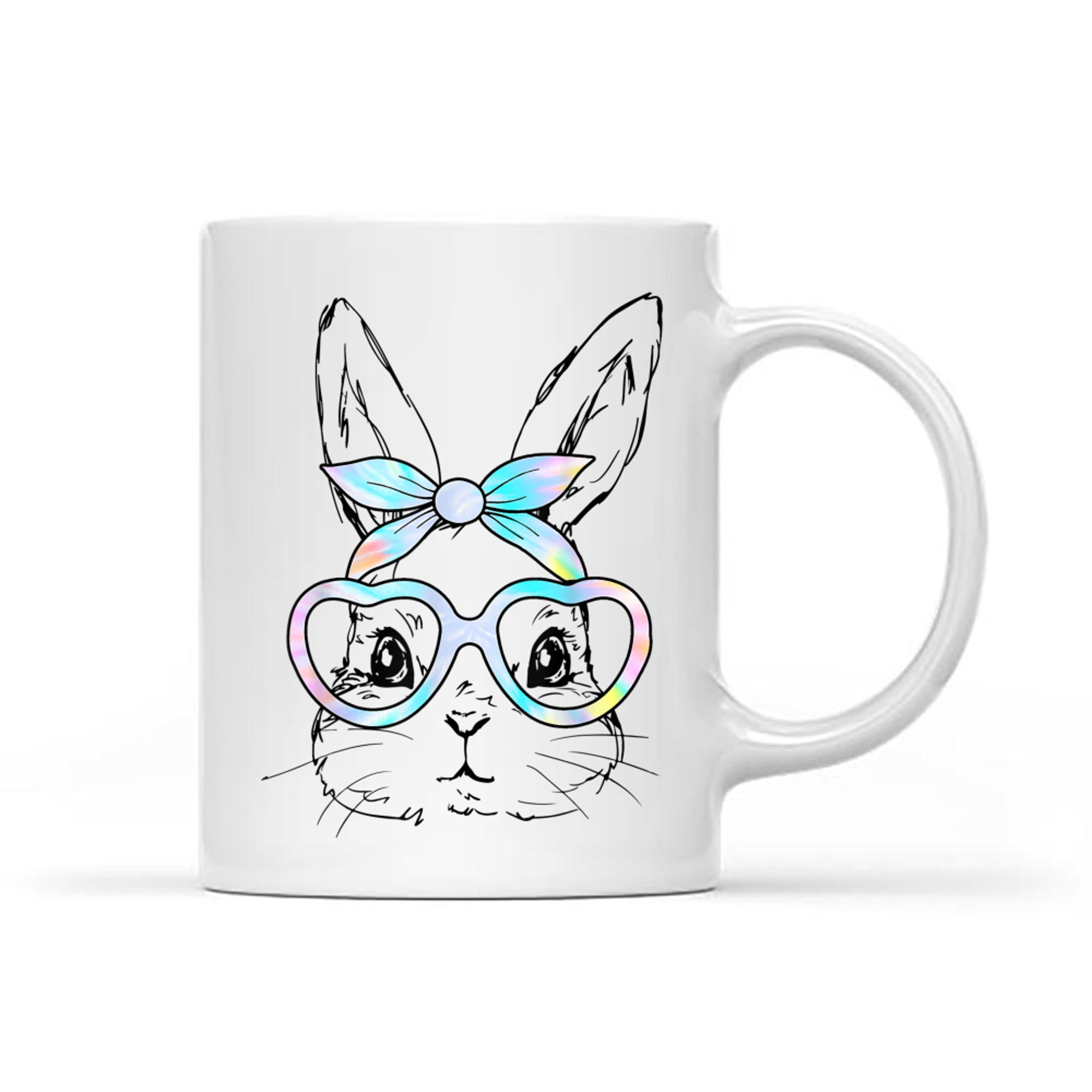 Cute Bunny Rabbit Face Tie Dye Glasses Girl Happy Easter Day Mug