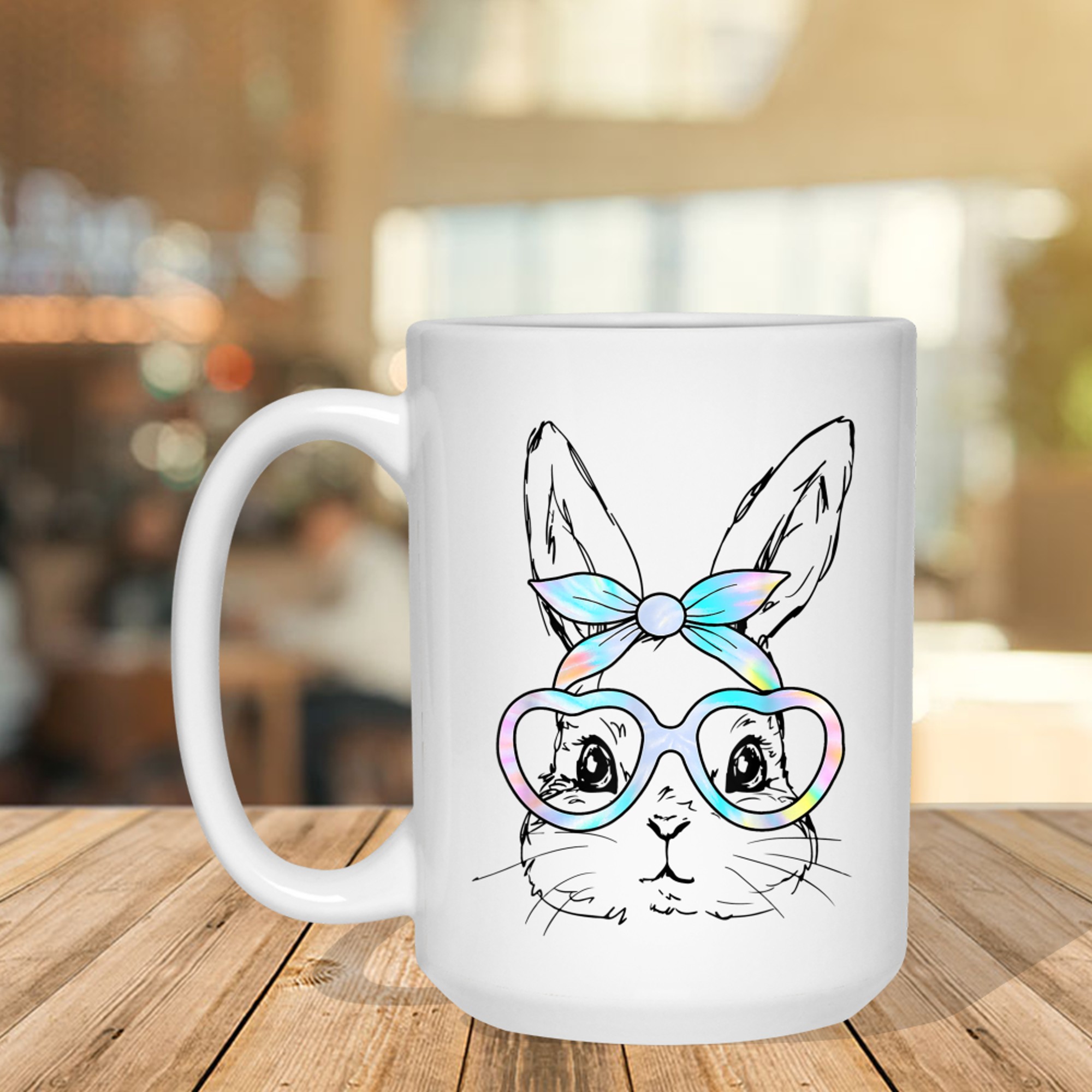 Cute Bunny Rabbit Face Tie Dye Glasses Girl Happy Easter Day Mug