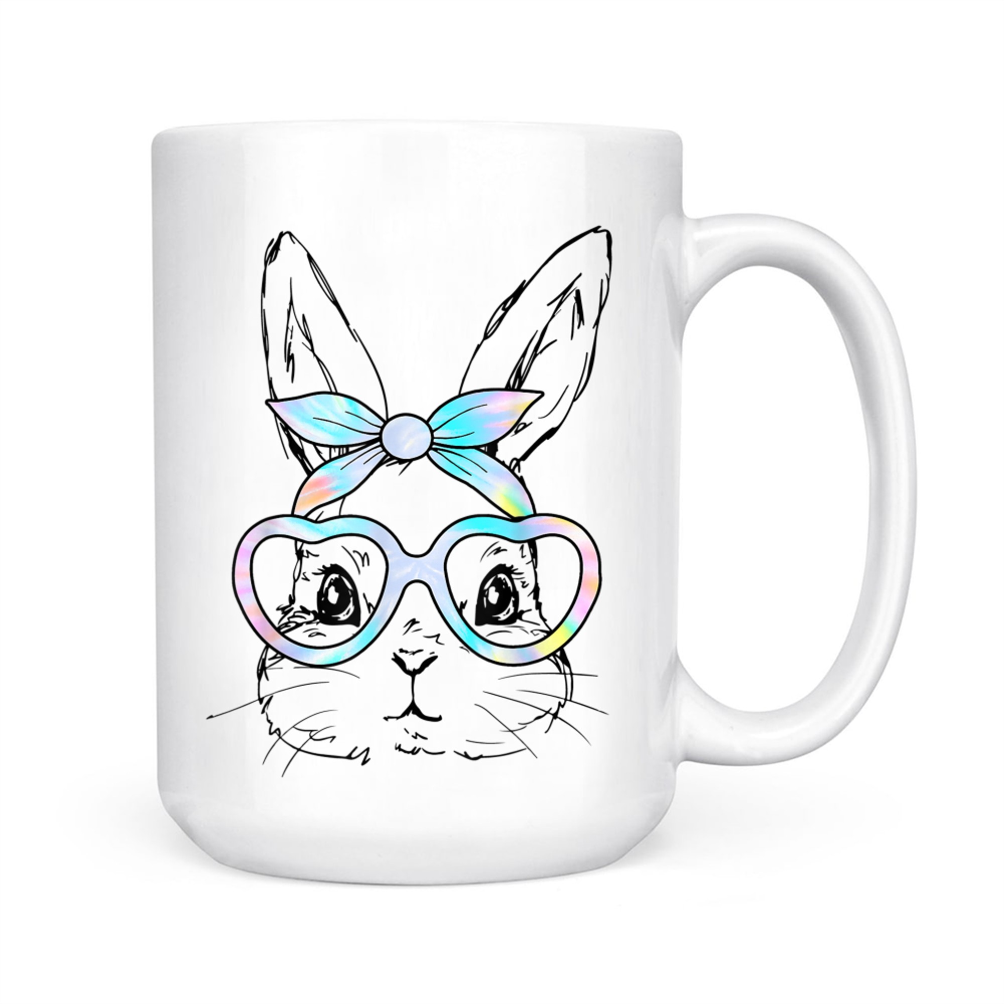 Cute Bunny Rabbit Face Tie Dye Glasses Girl Happy Easter Day Mug