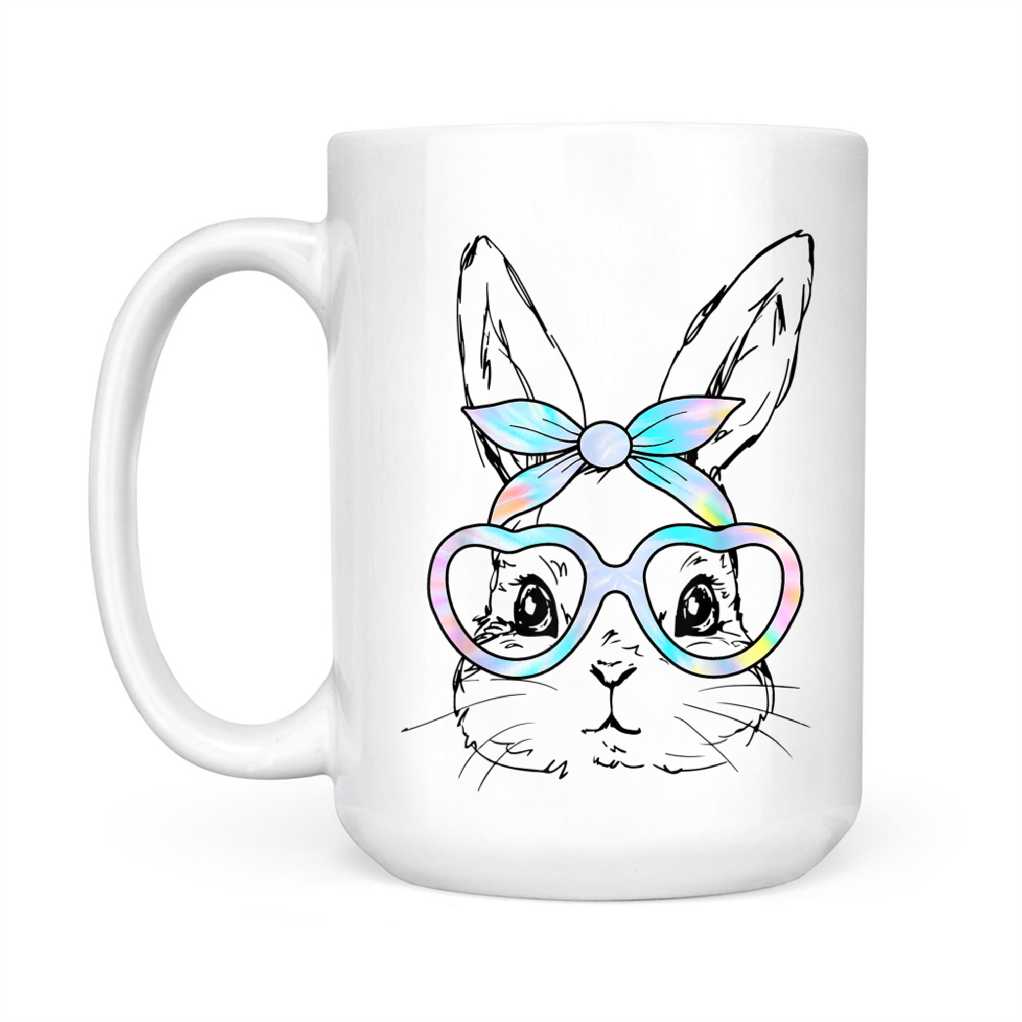 Cute Bunny Rabbit Face Tie Dye Glasses Girl Happy Easter Day Mug