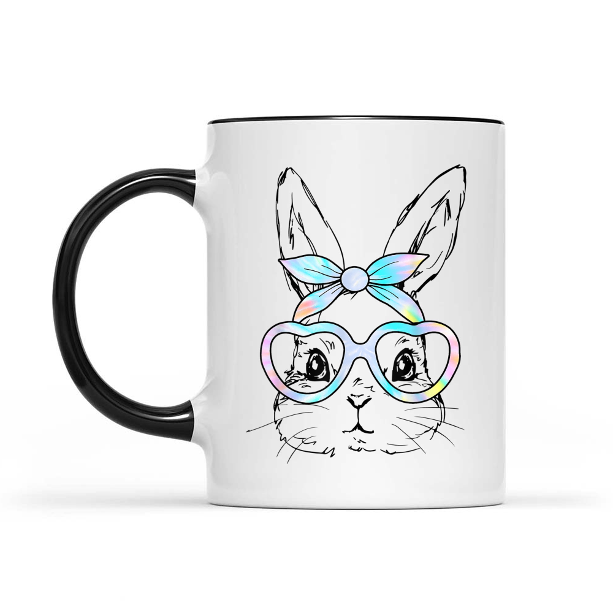 Cute Bunny Rabbit Face Tie Dye Glasses Girl Happy Easter Day Mug