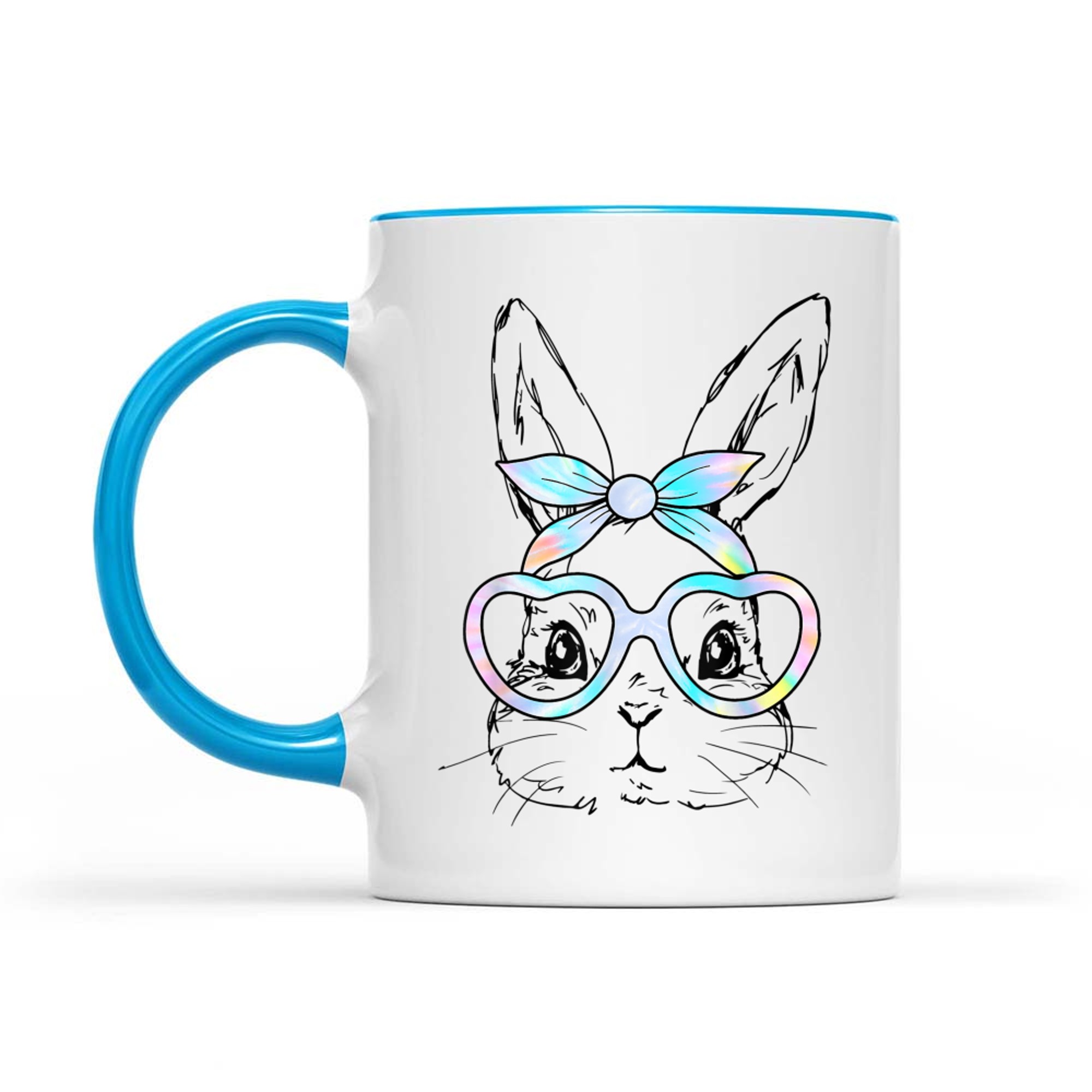 Cute Bunny Rabbit Face Tie Dye Glasses Girl Happy Easter Day Mug