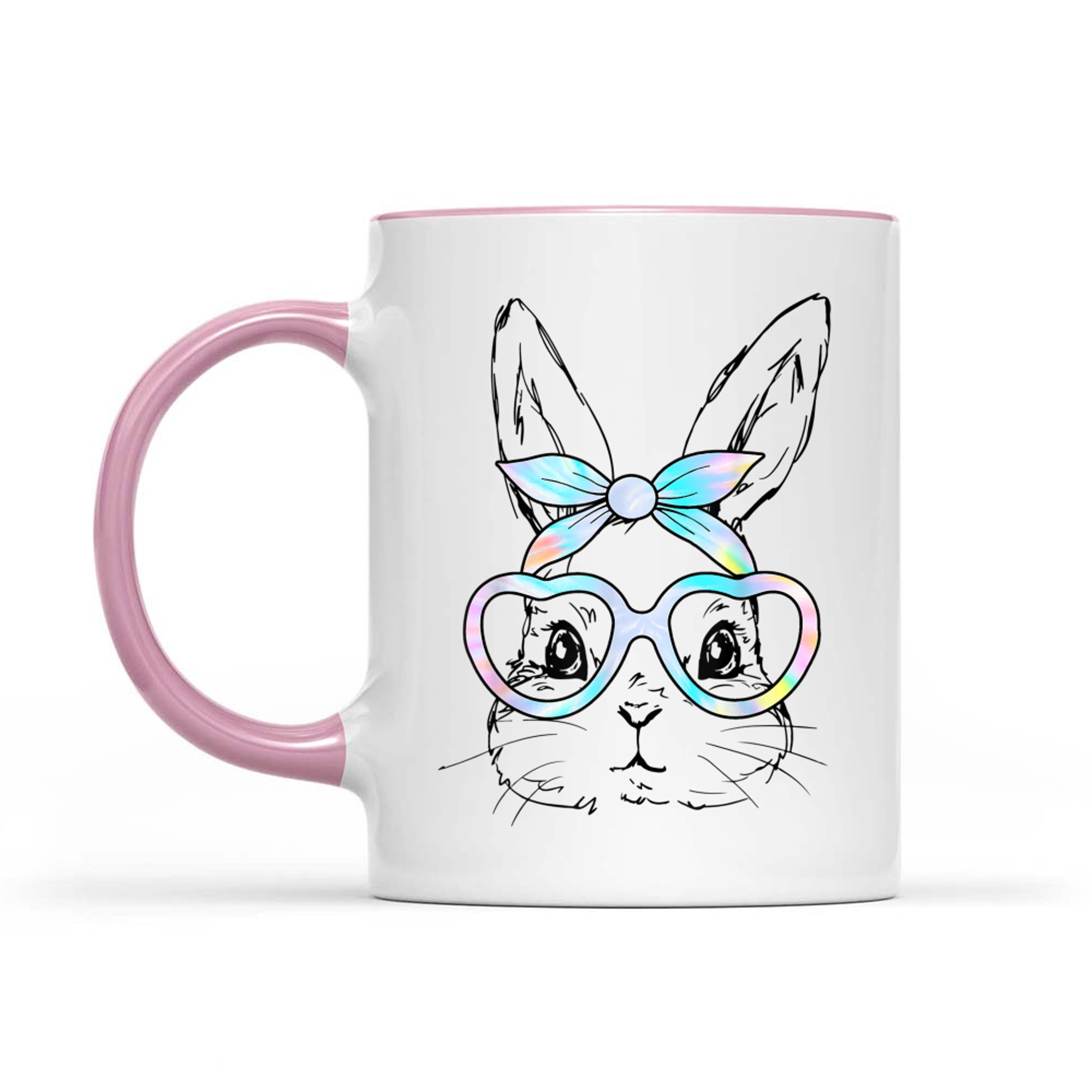 Cute Bunny Rabbit Face Tie Dye Glasses Girl Happy Easter Day Mug