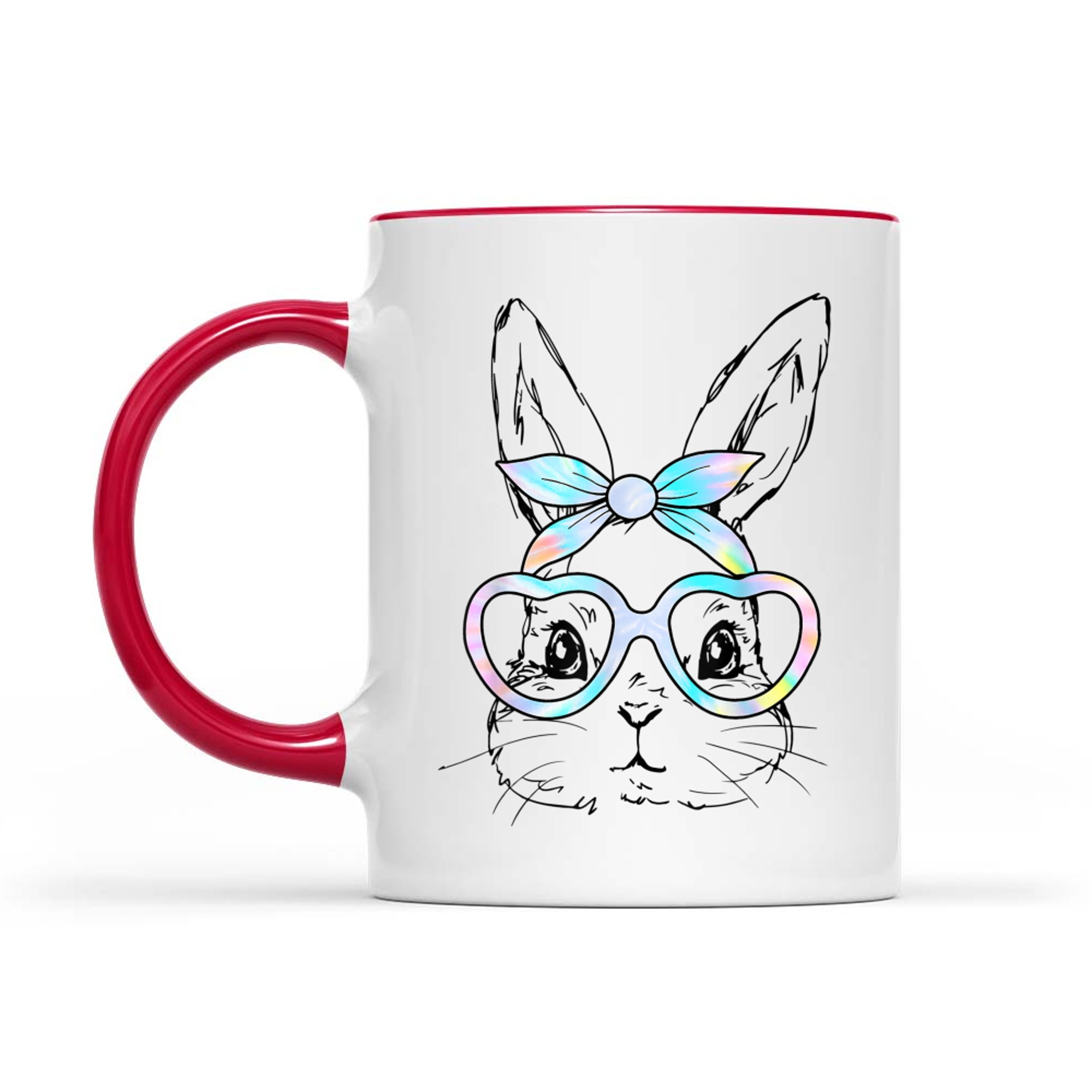 Cute Bunny Rabbit Face Tie Dye Glasses Girl Happy Easter Day Mug