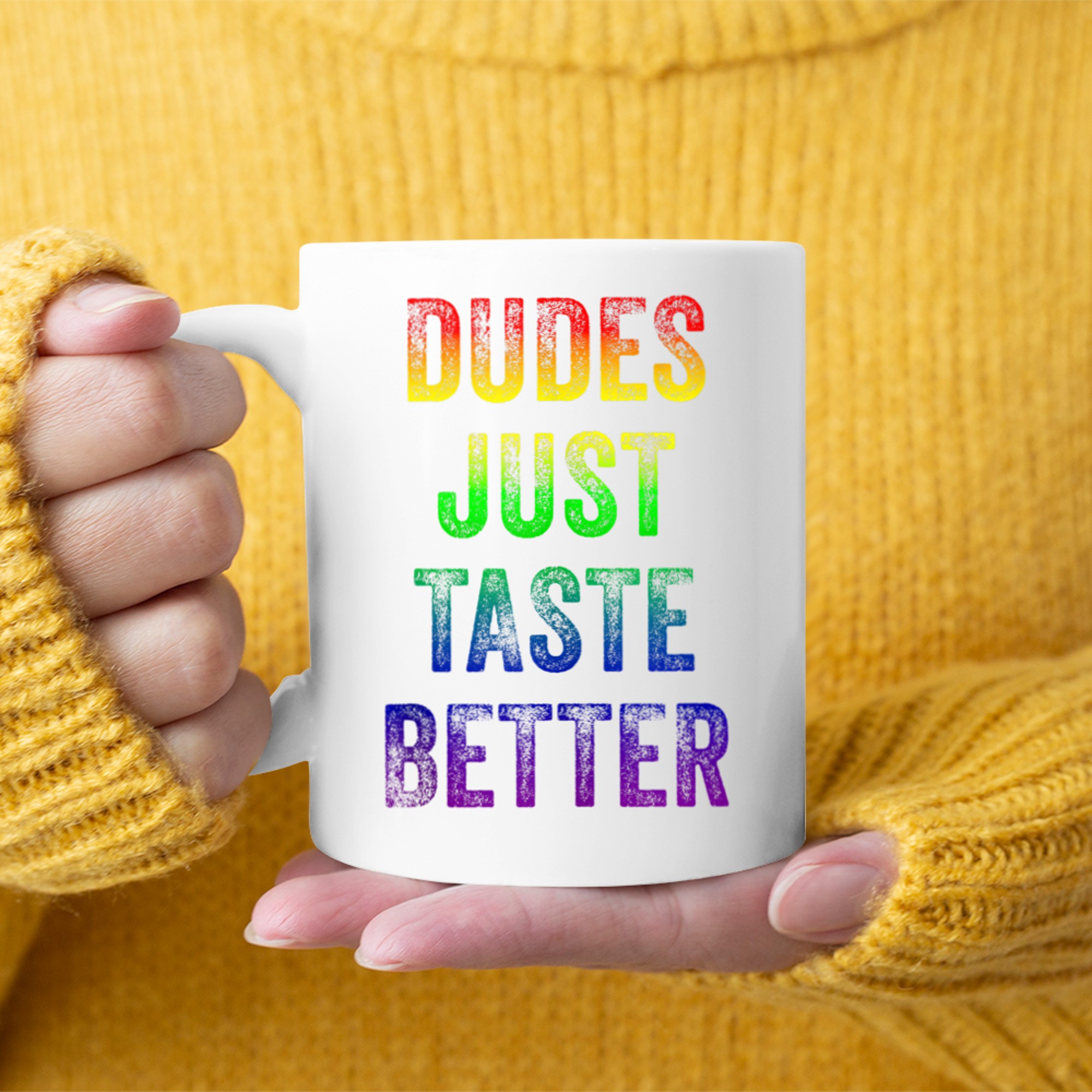 Distressed Text Funny Gay Pride Dudes Just Taste Better Mug