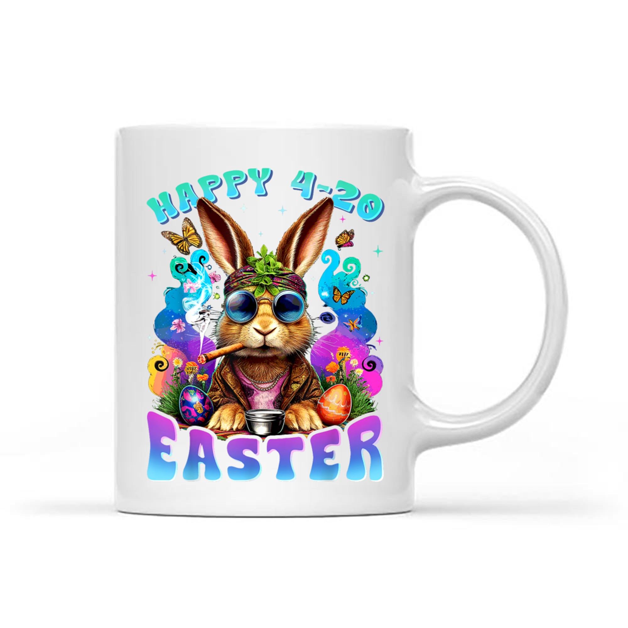 Easter Bunny Hippie Sunglasses Psychedelic Colors Funny Mug