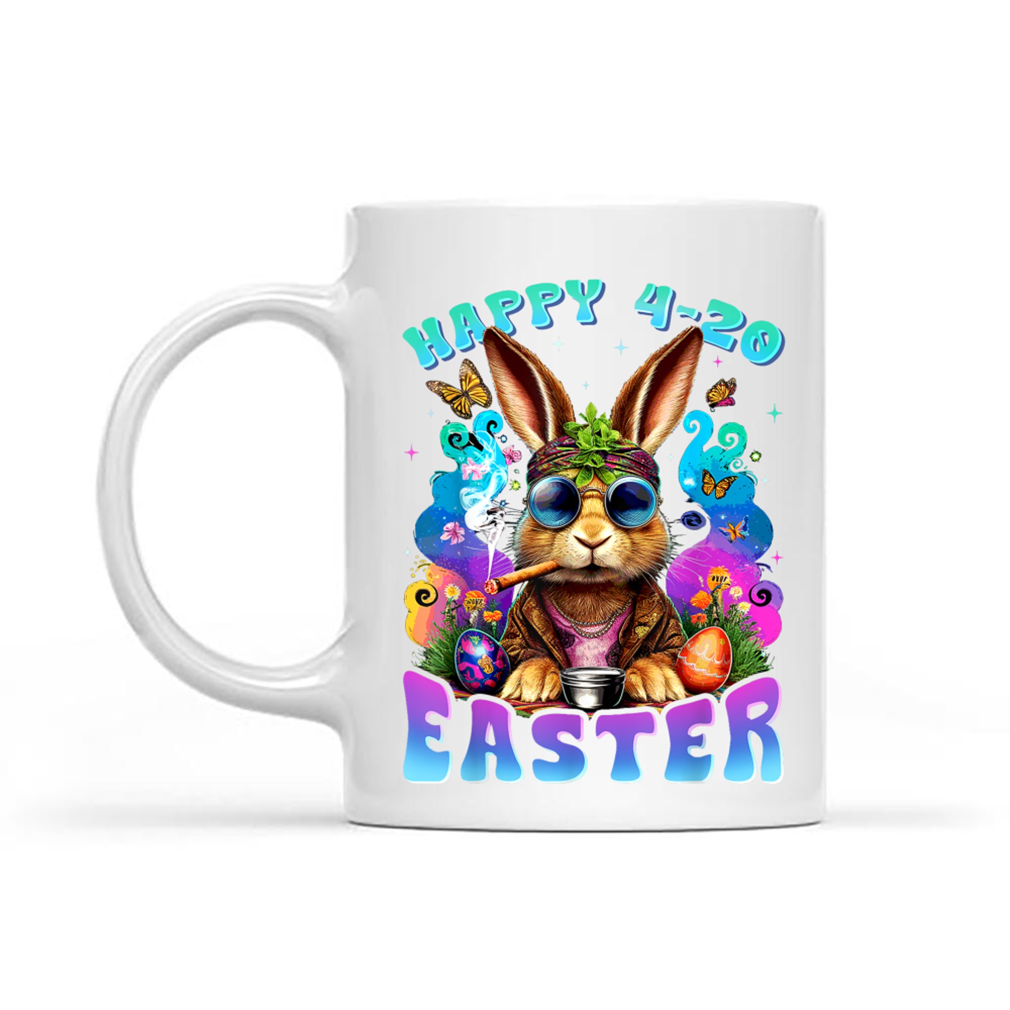 Easter Bunny Hippie Sunglasses Psychedelic Colors Funny Mug