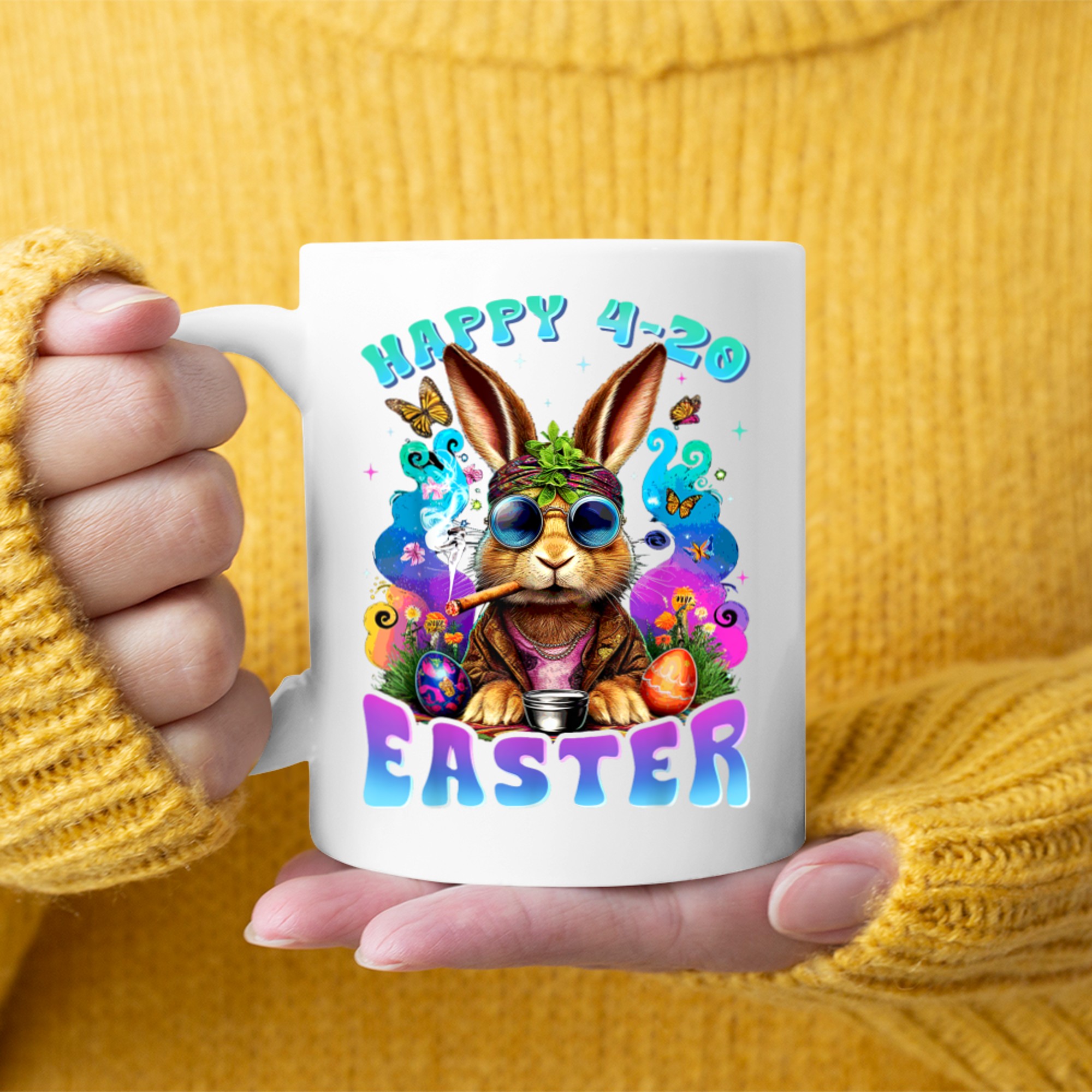 Easter Bunny Hippie Sunglasses Psychedelic Colors Funny Mug