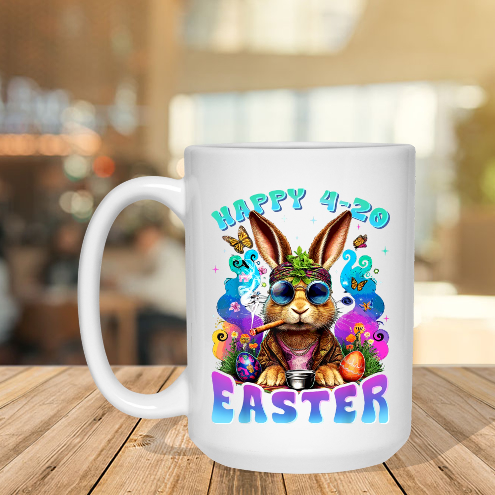 Easter Bunny Hippie Sunglasses Psychedelic Colors Funny Mug