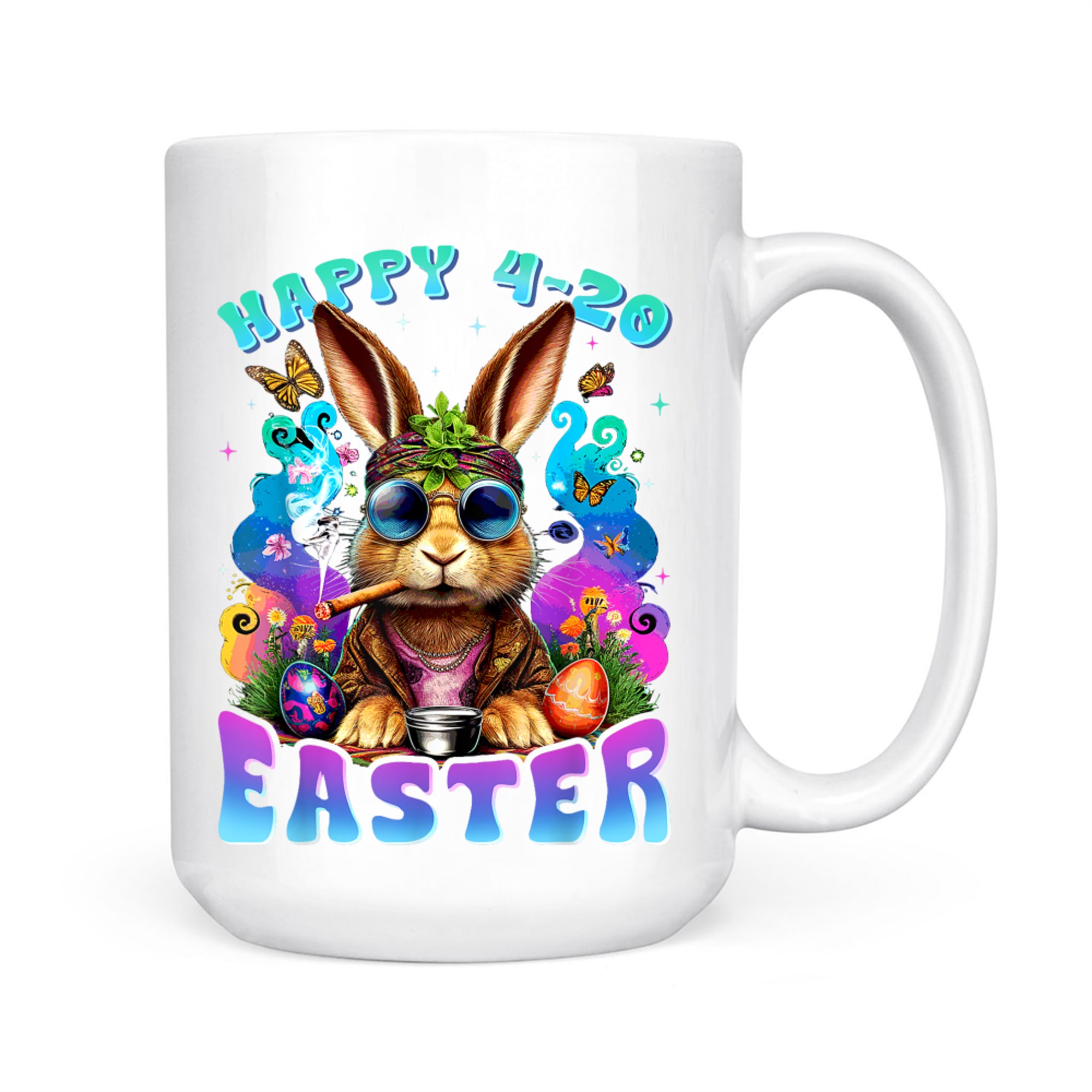 Easter Bunny Hippie Sunglasses Psychedelic Colors Funny Mug
