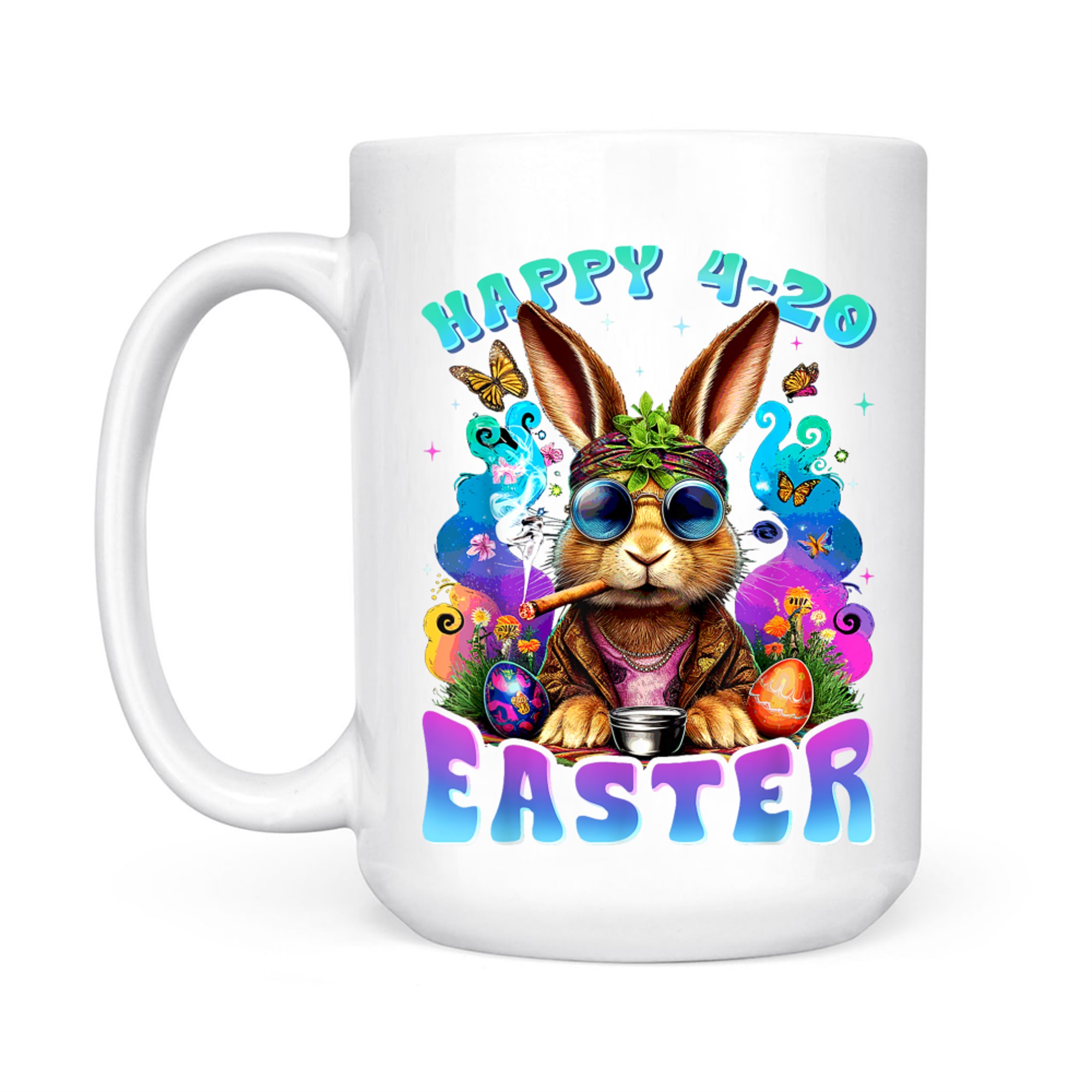 Easter Bunny Hippie Sunglasses Psychedelic Colors Funny Mug
