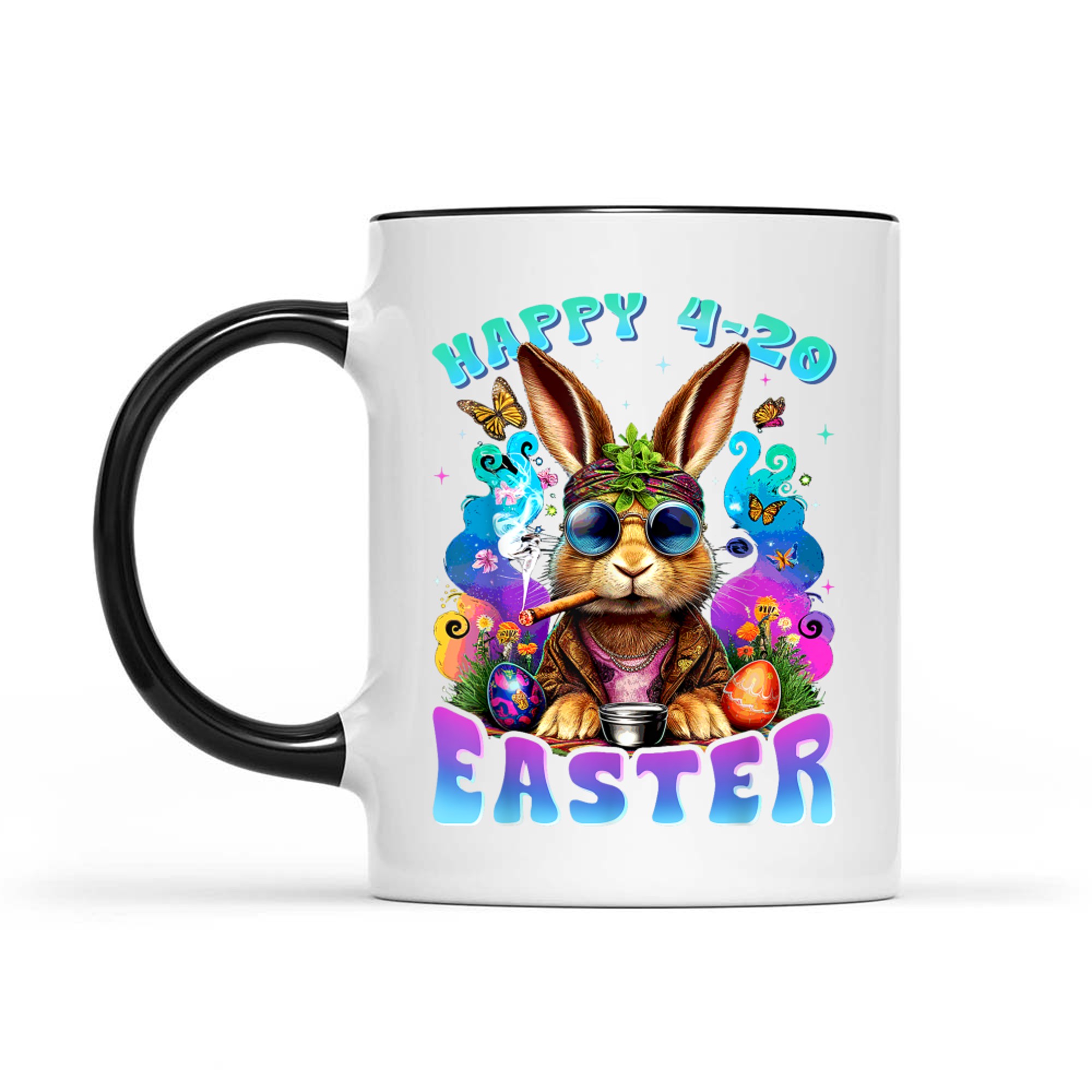 Easter Bunny Hippie Sunglasses Psychedelic Colors Funny Mug