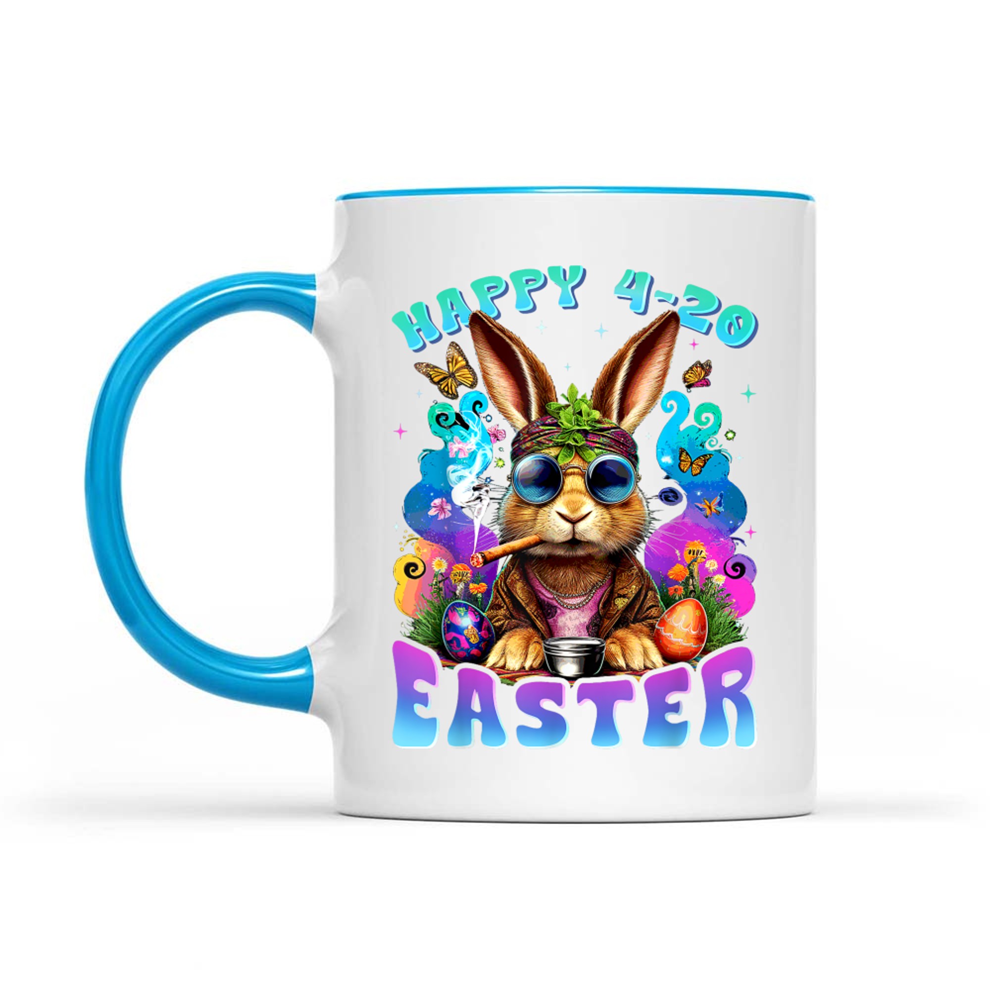Easter Bunny Hippie Sunglasses Psychedelic Colors Funny Mug