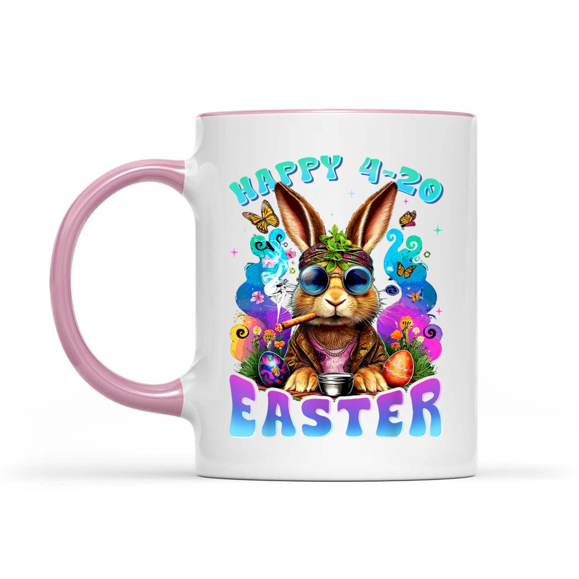 Easter Bunny Hippie Sunglasses Psychedelic Colors Funny Mug