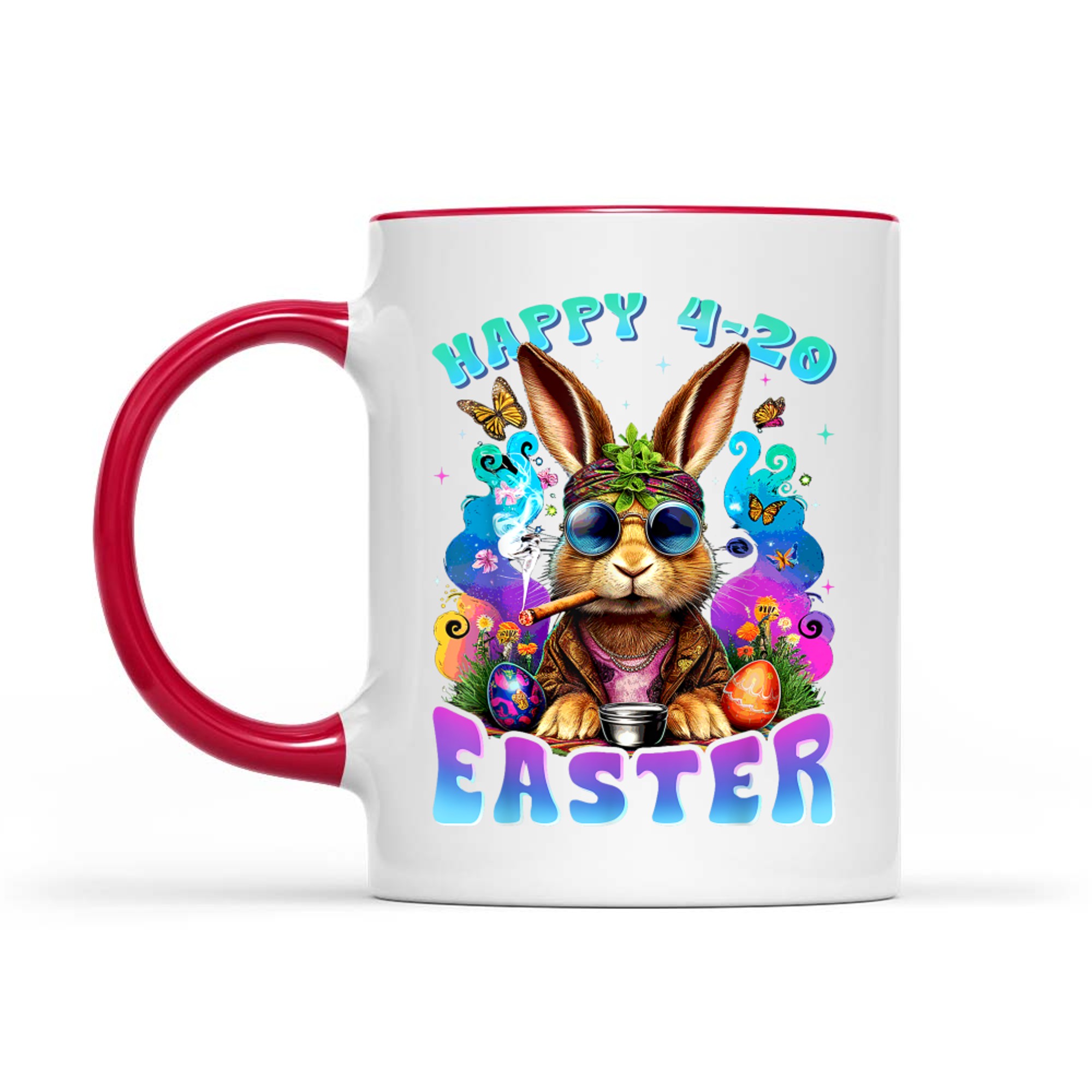 Easter Bunny Hippie Sunglasses Psychedelic Colors Funny Mug