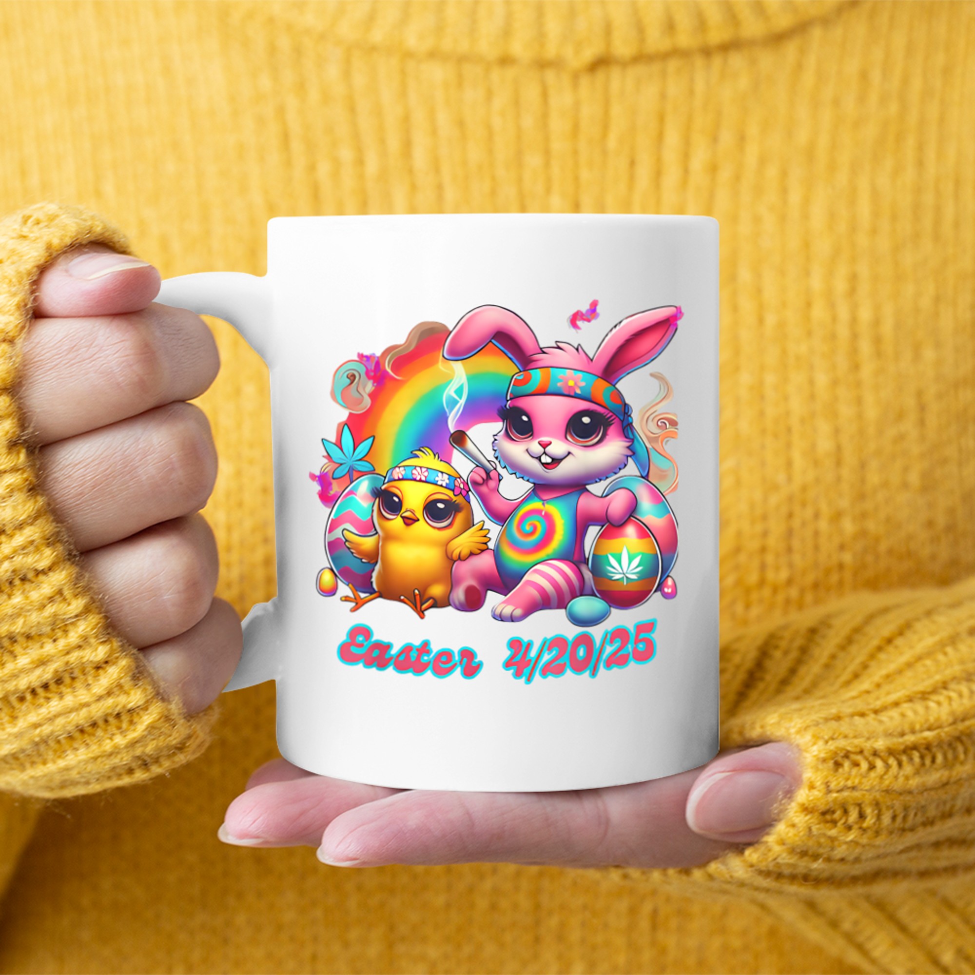 Funny Happy Easter Bunny Chick Smoking Weed Mug