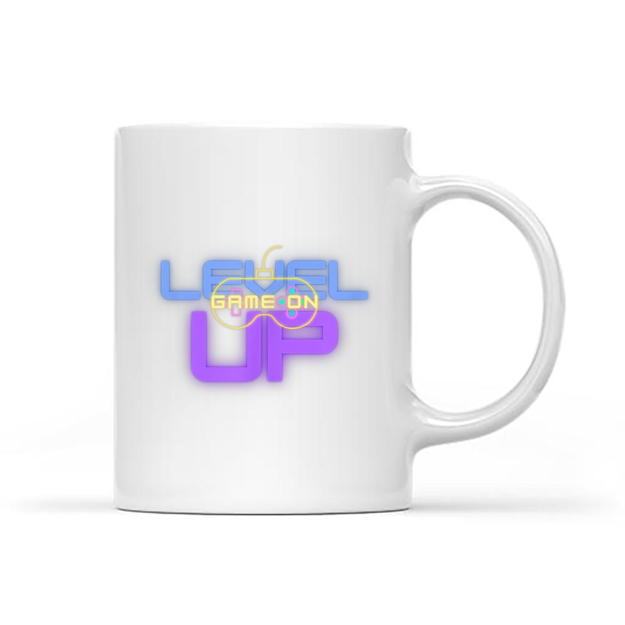Funny Level Up Graphic Gamepad Icon Gamer Mode On Text Bright Neon Colors Mug