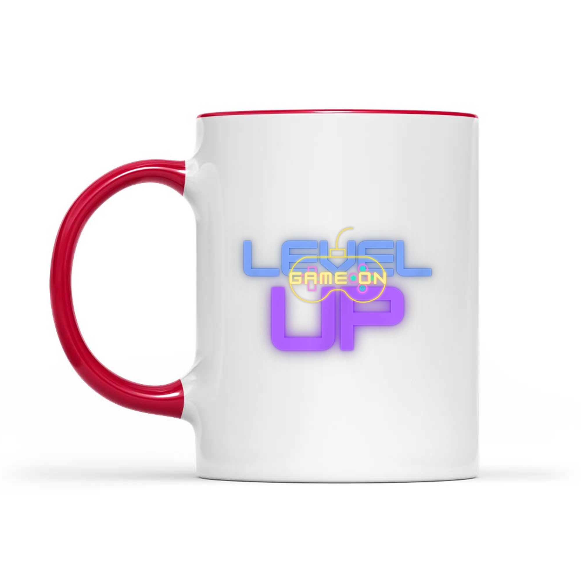 Funny Level Up Graphic Gamepad Icon Gamer Mode On Text Bright Neon Colors Mug