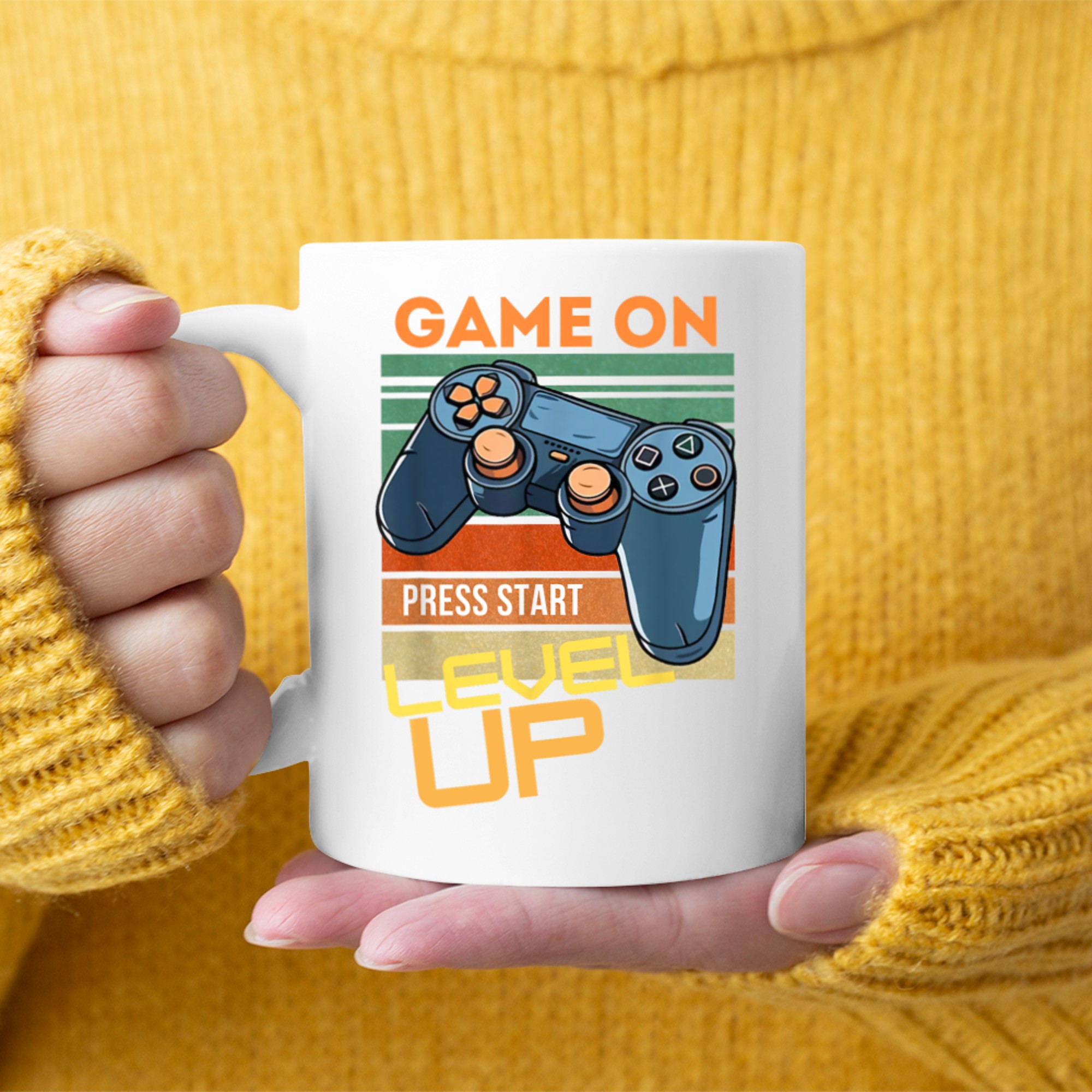 Game On Press Start Level Up Mug