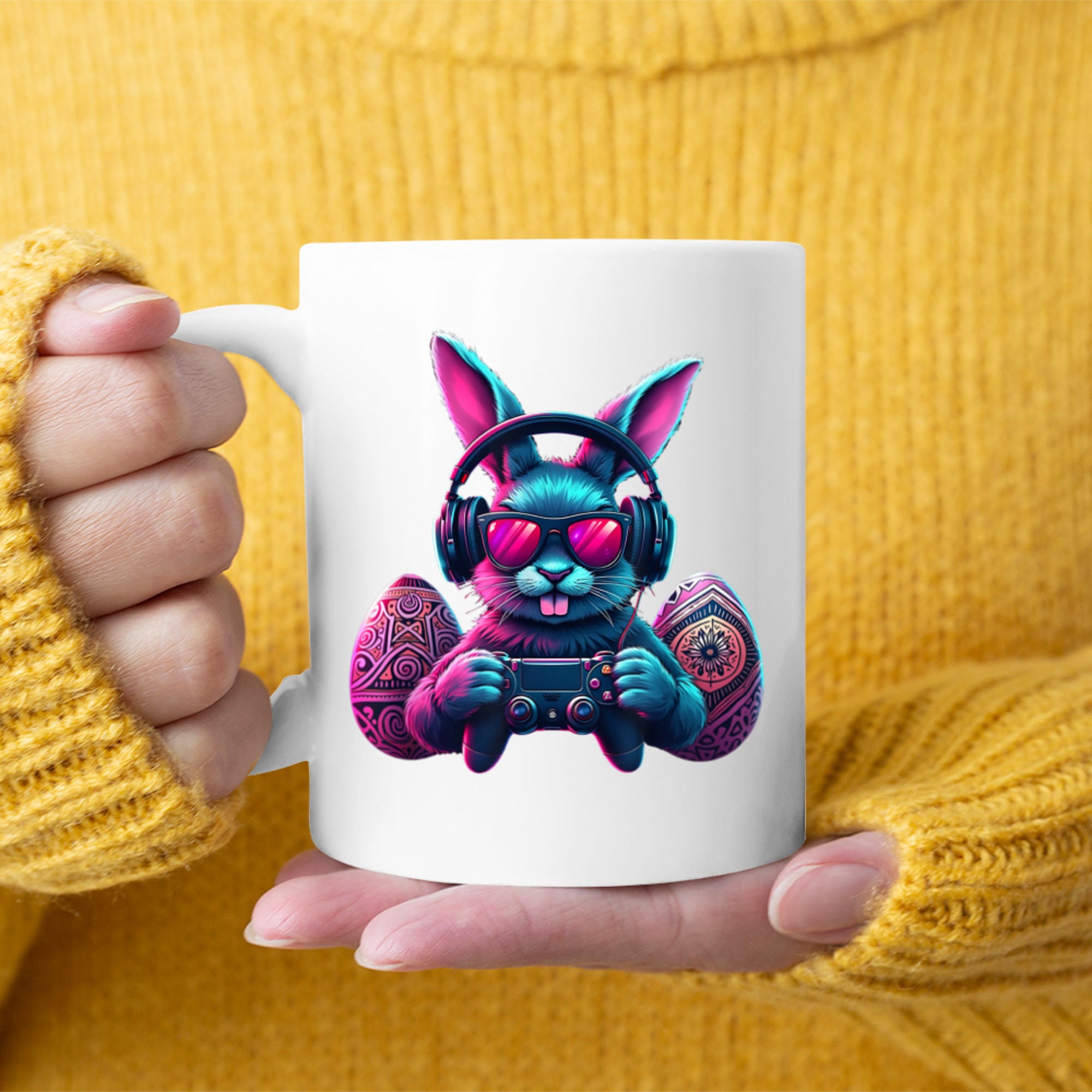Happy Easter Day Bunny Egg Video Game Headphones Controller Mug
