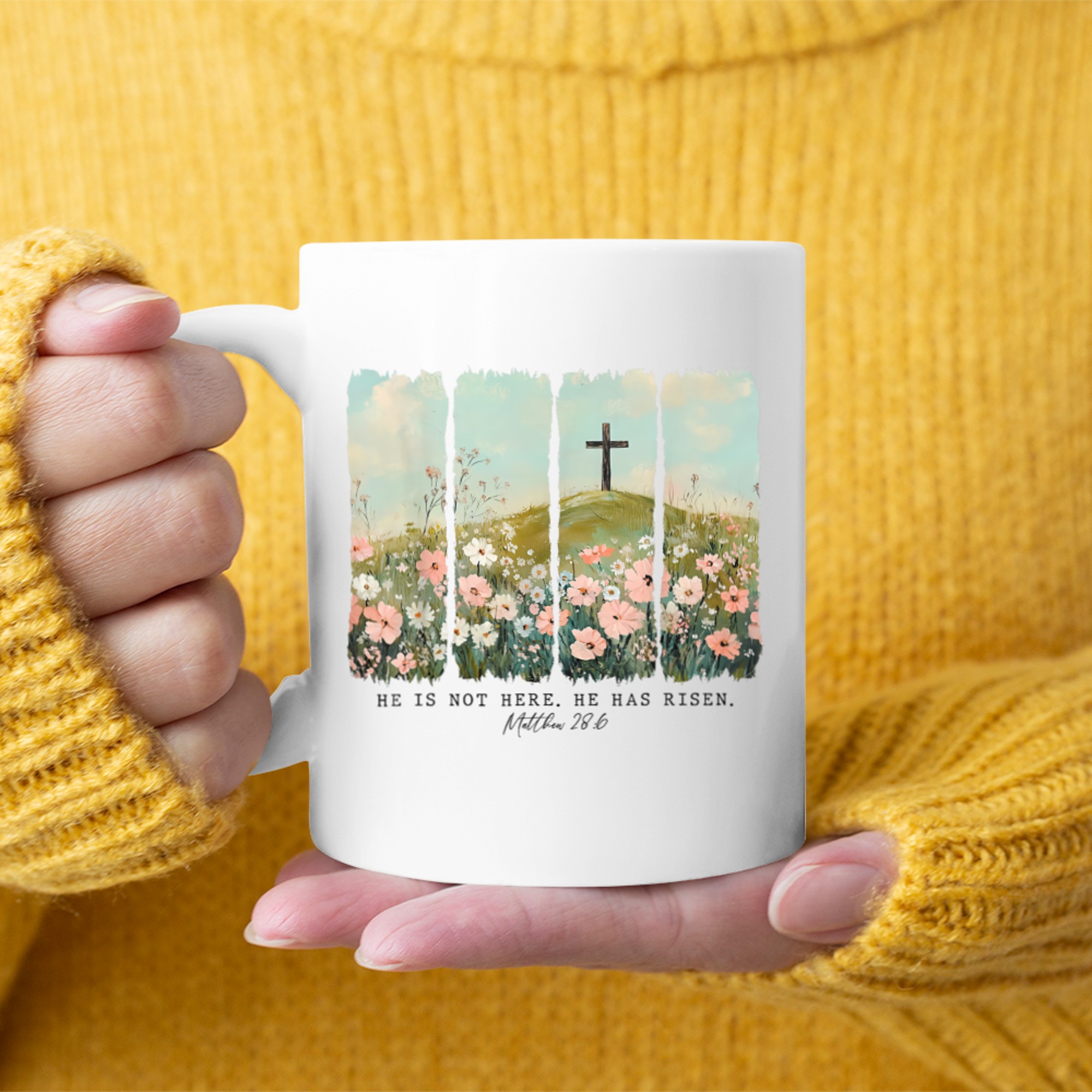 He Is Risen Christian Wildflower Happy Easter Mug