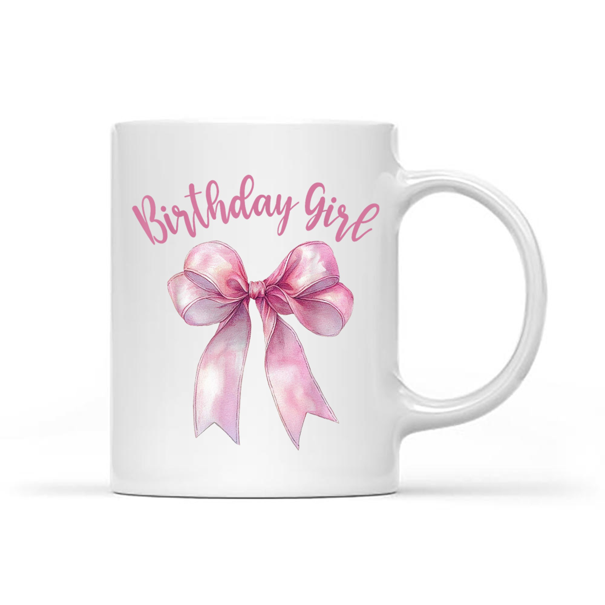 Pink Birthday Girl Design Satin Bow Watercolor Effect  Feminine Girls Mug