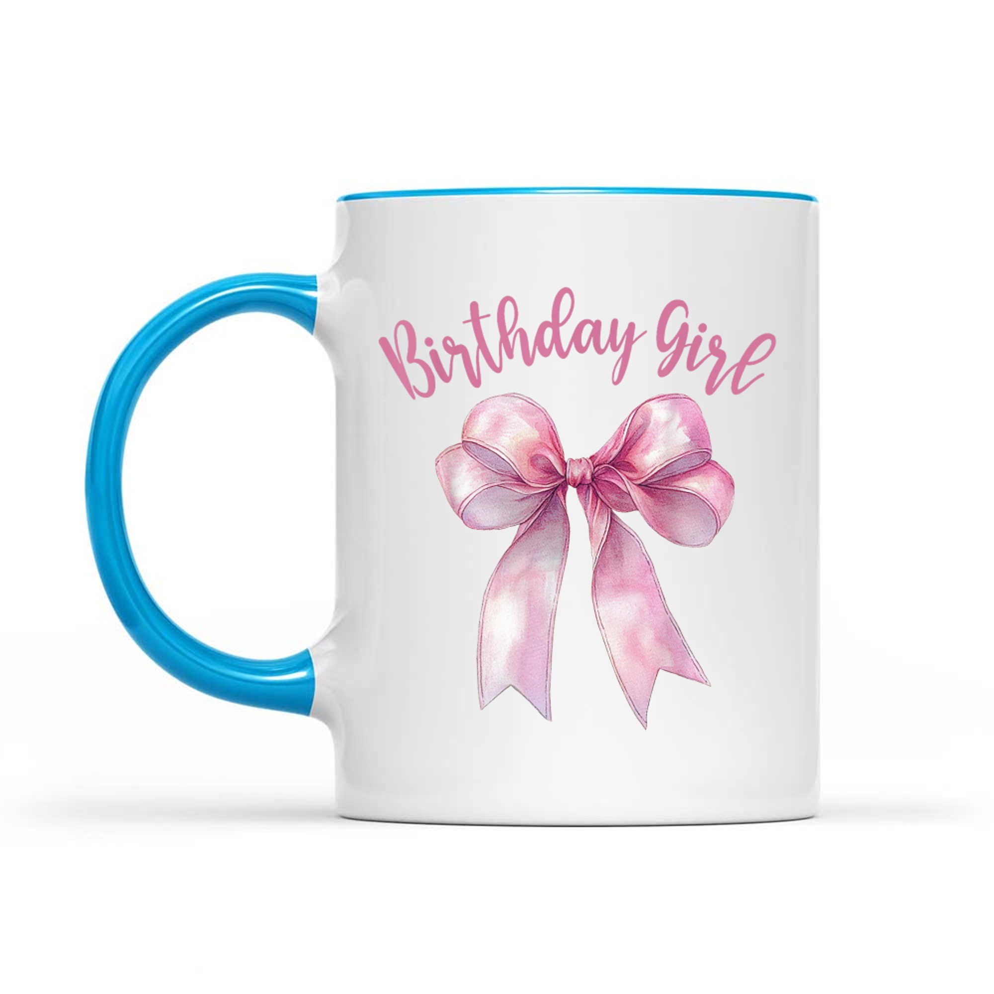 Pink Birthday Girl Design Satin Bow Watercolor Effect  Feminine Girls Mug