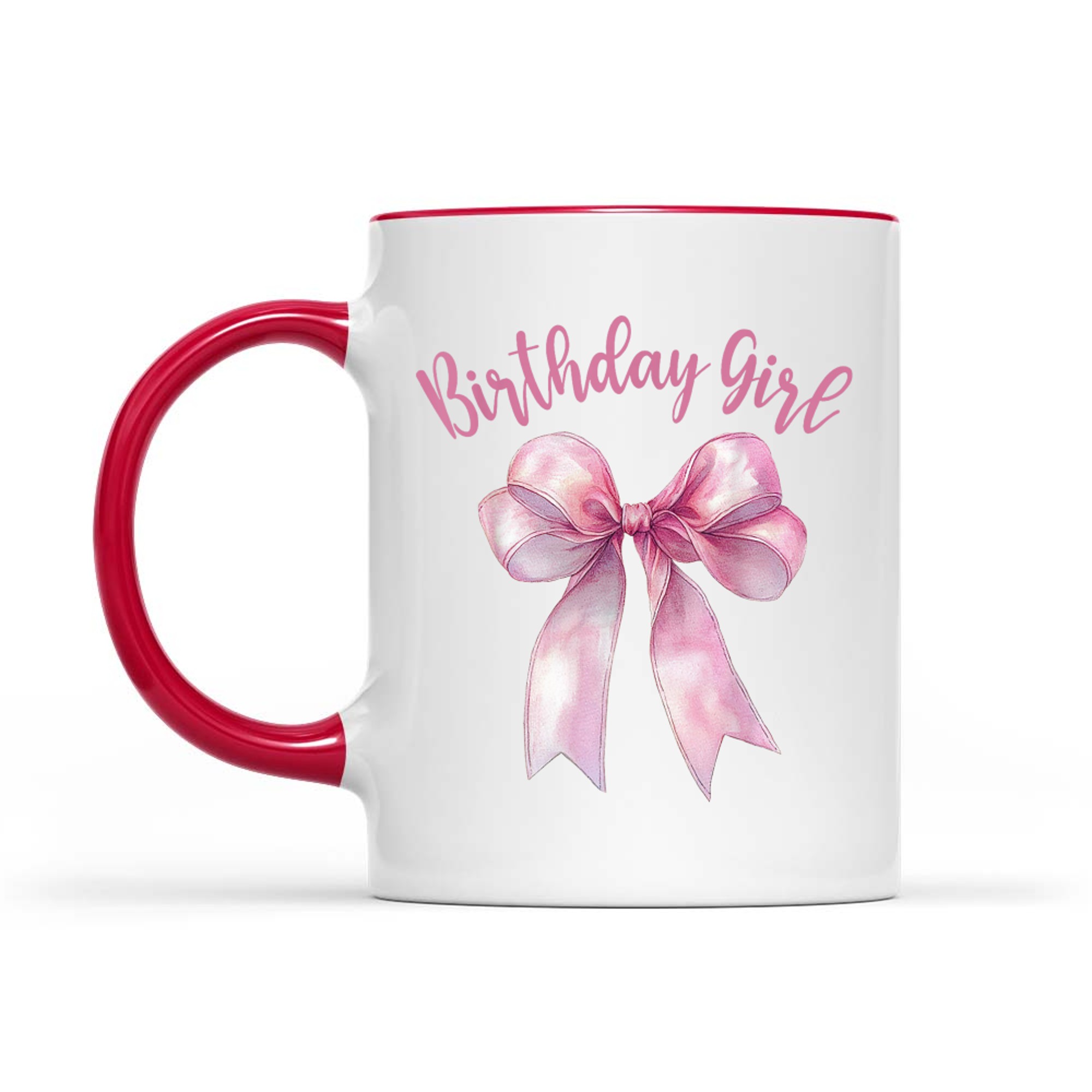 Pink Birthday Girl Design Satin Bow Watercolor Effect  Feminine Girls Mug
