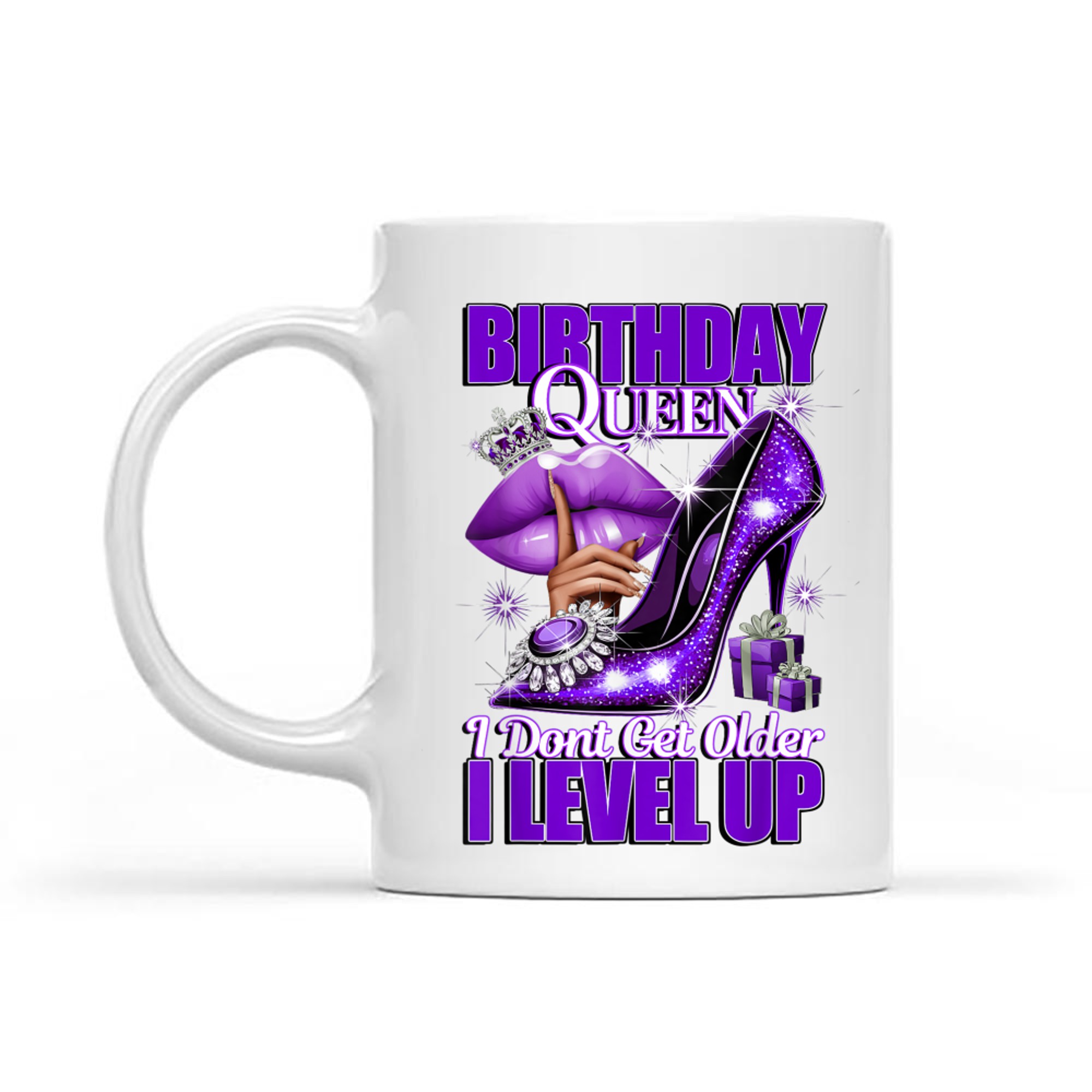 Purplel Birthday Queen Design  Crown Lips Level Up Quote Mug
