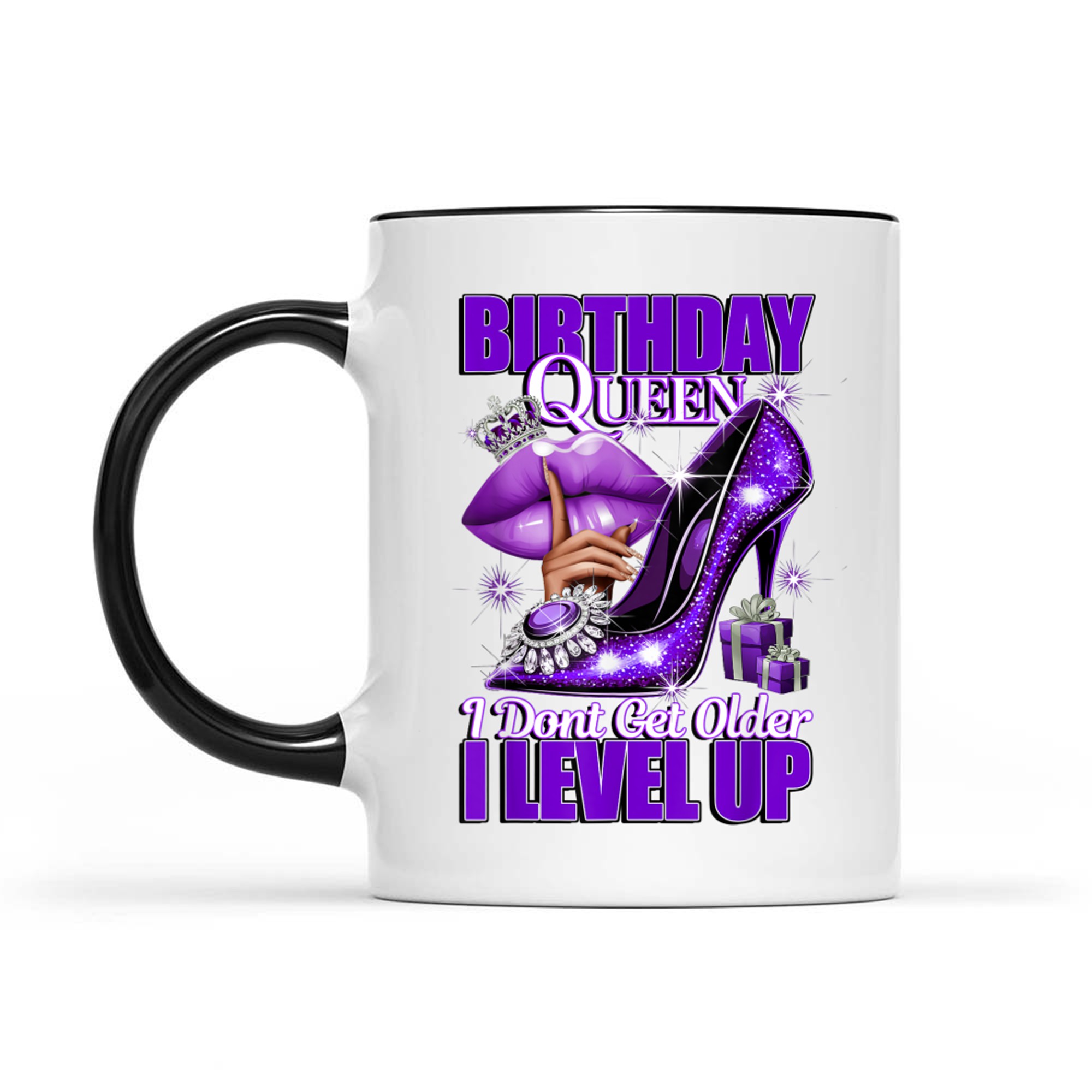 Purplel Birthday Queen Design  Crown Lips Level Up Quote Mug