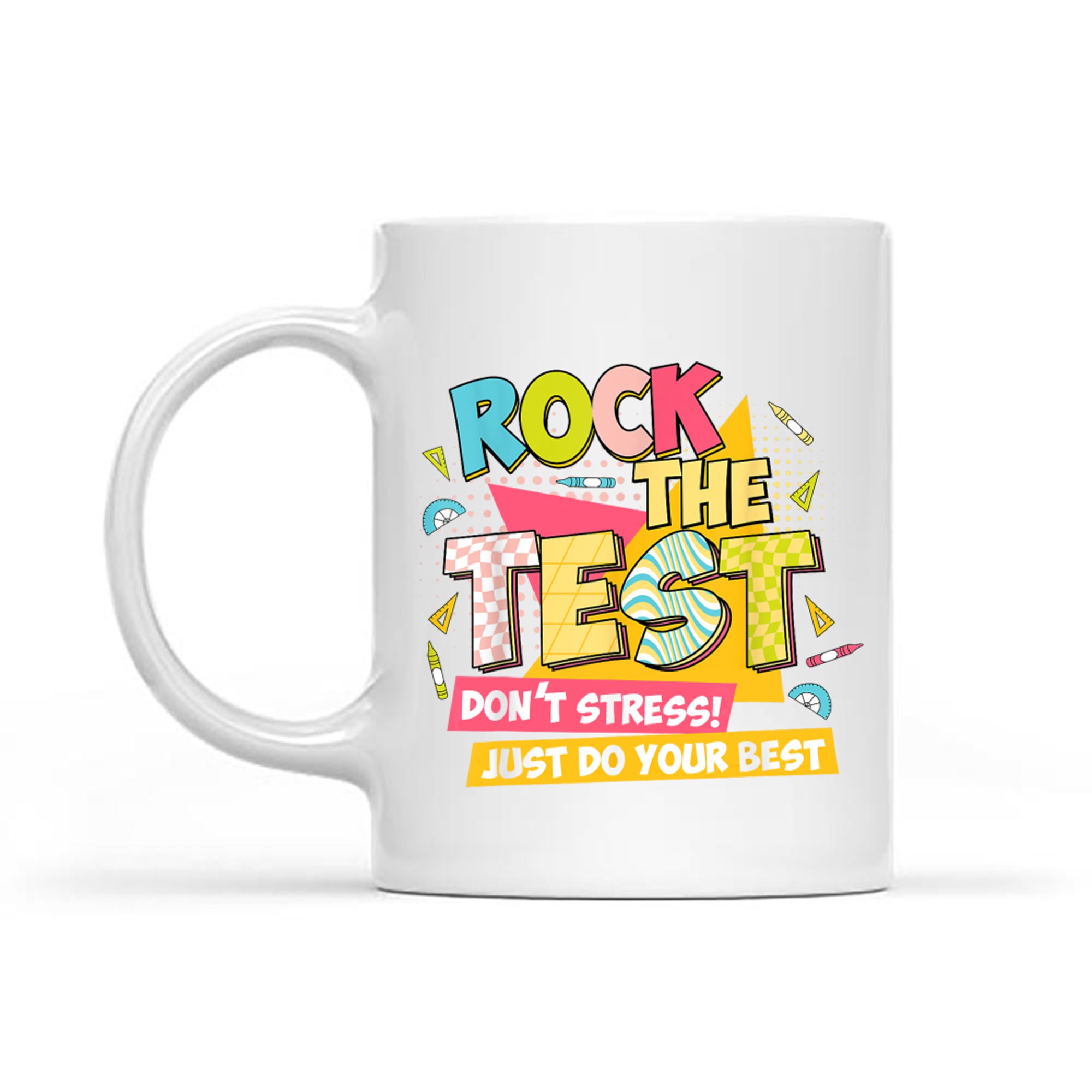 Rock The Test Day Motivational Retro Teachers Testing Day Mug