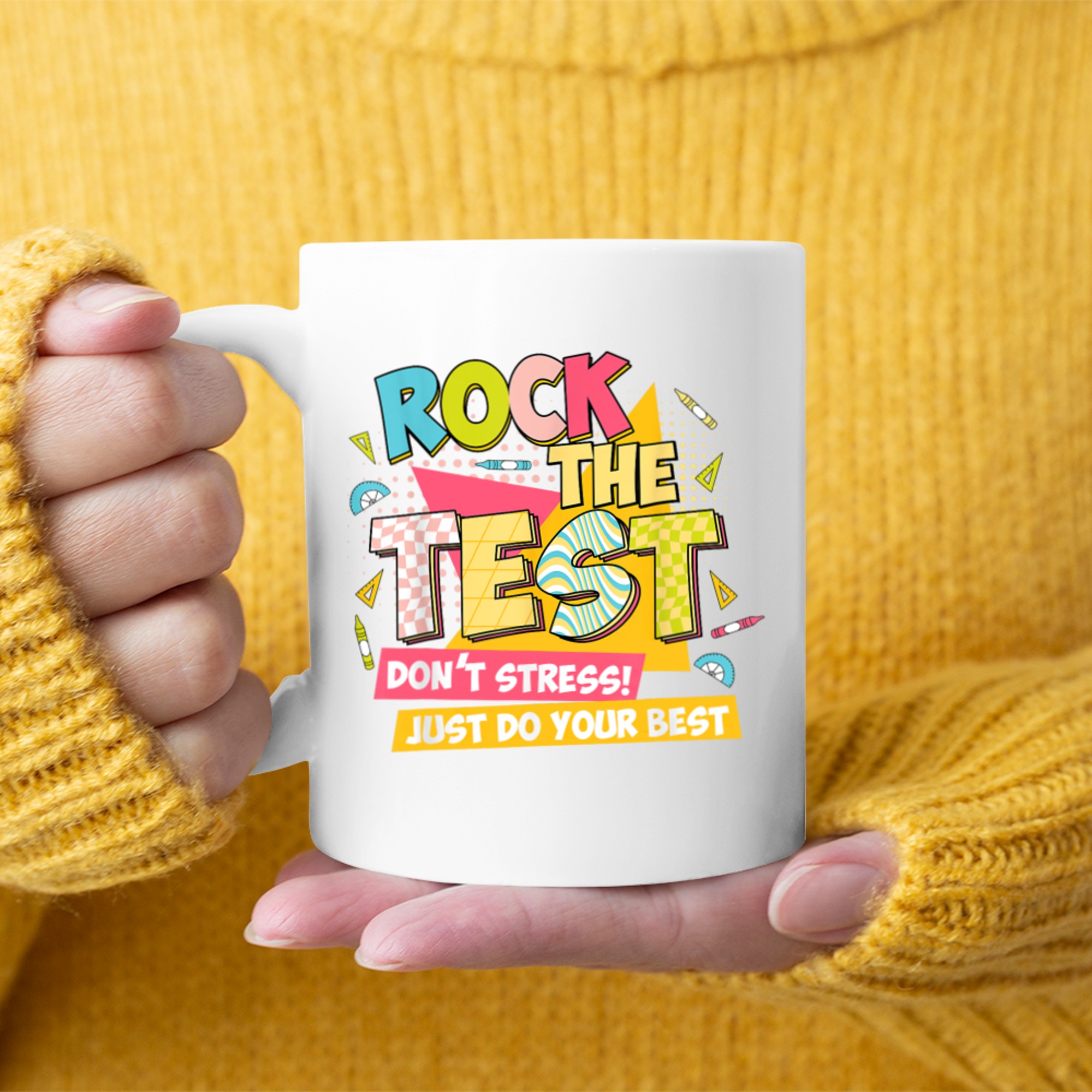 Rock The Test Day Motivational Retro Teachers Testing Day Mug