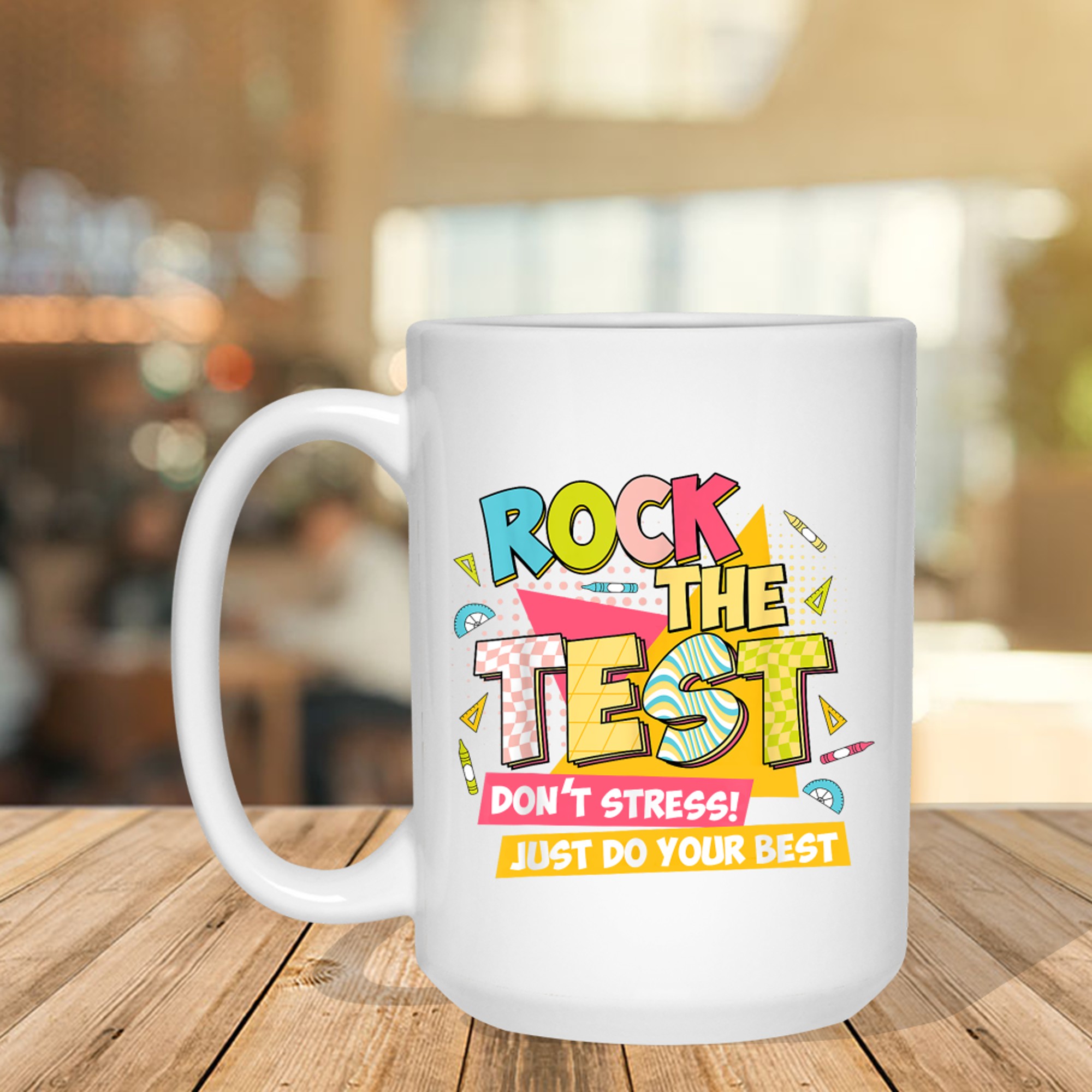 Rock The Test Day Motivational Retro Teachers Testing Day Mug