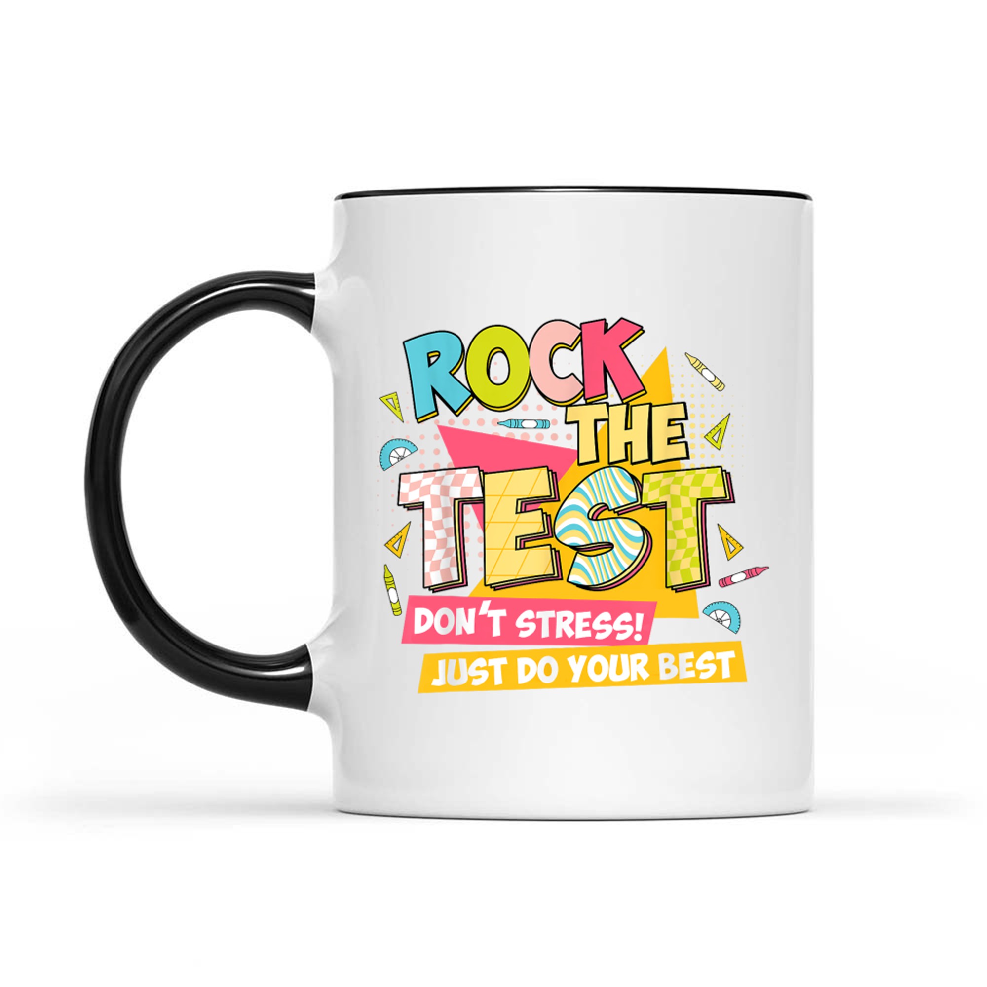 Rock The Test Day Motivational Retro Teachers Testing Day Mug