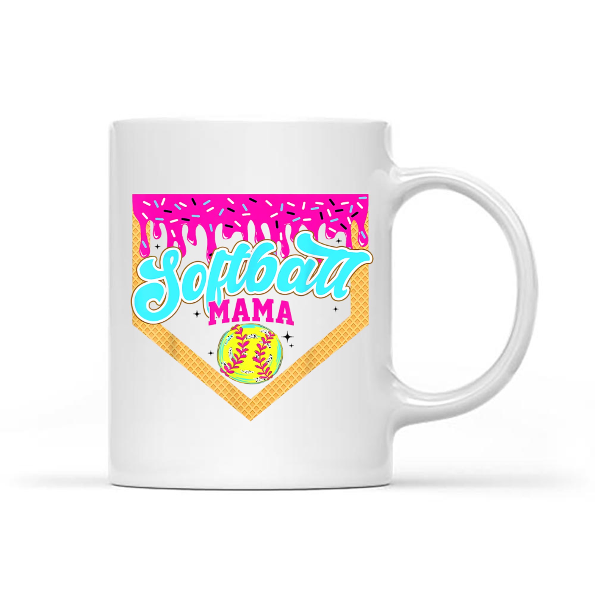 Softball Mama Drip Ice Cream Dripping Game Day Softball Mom Mug