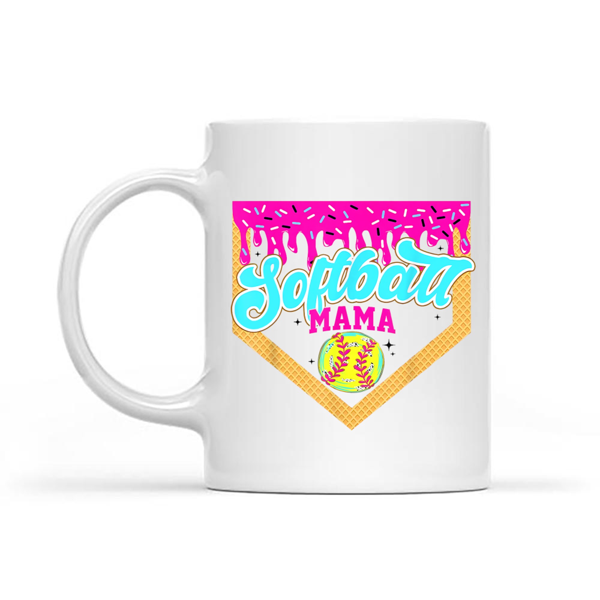 Softball Mama Drip Ice Cream Dripping Game Day Softball Mom Mug