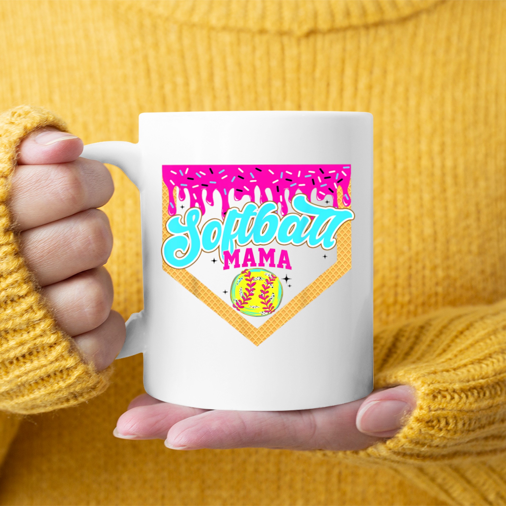 Softball Mama Drip Ice Cream Dripping Game Day Softball Mom Mug