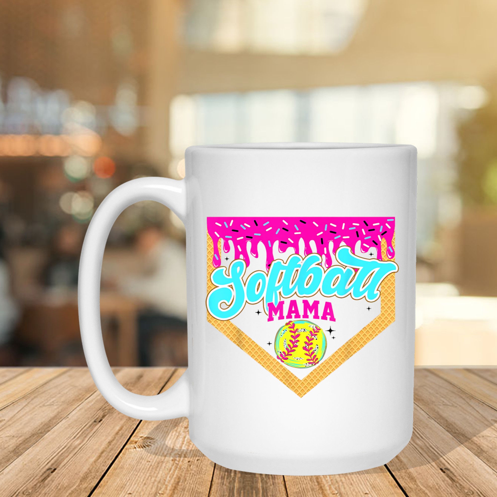 Softball Mama Drip Ice Cream Dripping Game Day Softball Mom Mug