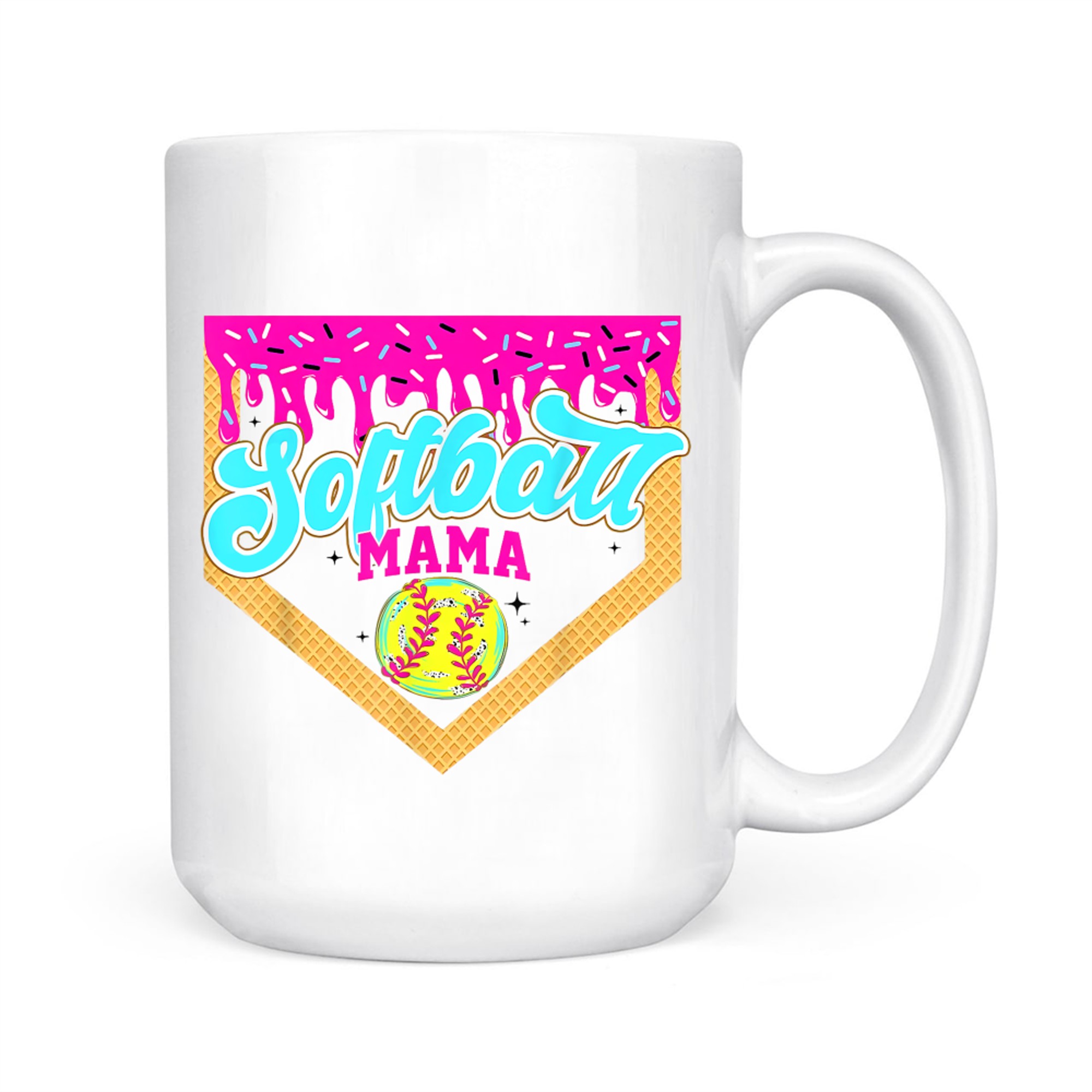 Softball Mama Drip Ice Cream Dripping Game Day Softball Mom Mug