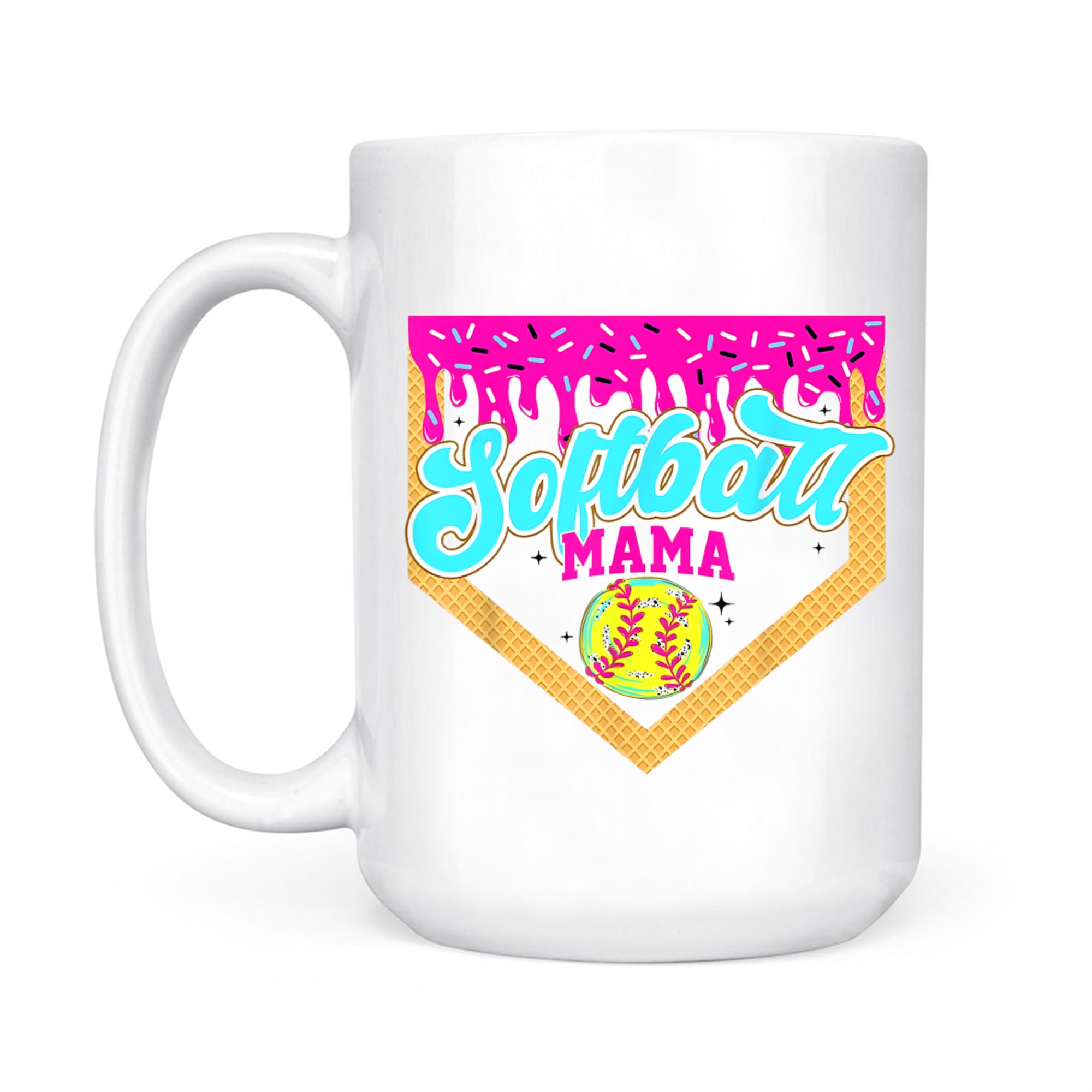 Softball Mama Drip Ice Cream Dripping Game Day Softball Mom Mug