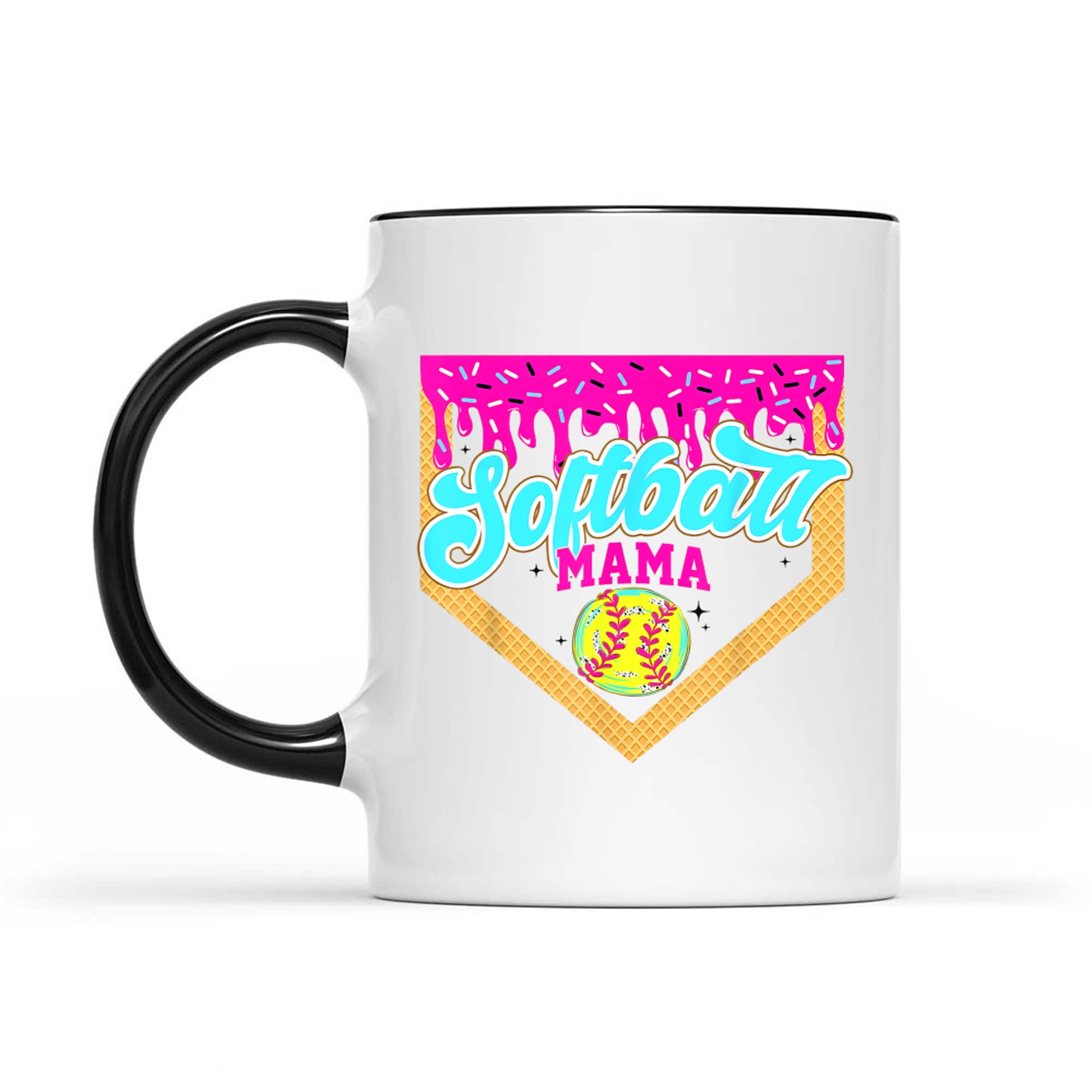 Softball Mama Drip Ice Cream Dripping Game Day Softball Mom Mug