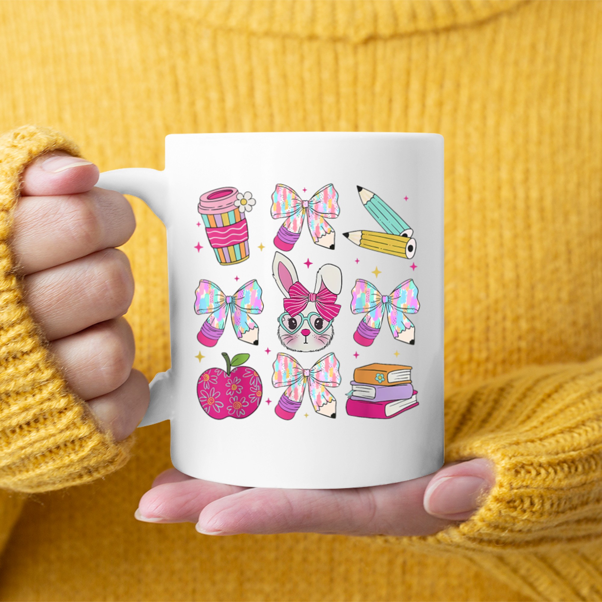 Teacher Easter Coquette Bow Bunny Happy Easter Women Girls Mug