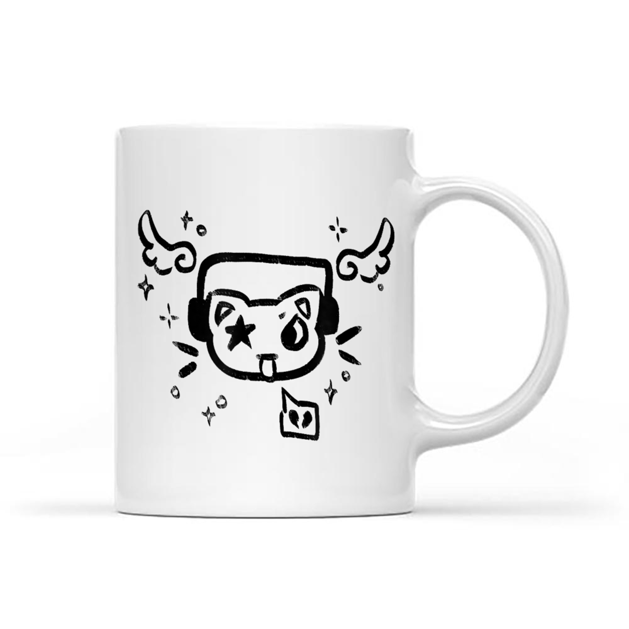 Y2K 90s Cat With Headphone Headset Grunge Kawaii Doodle Mug